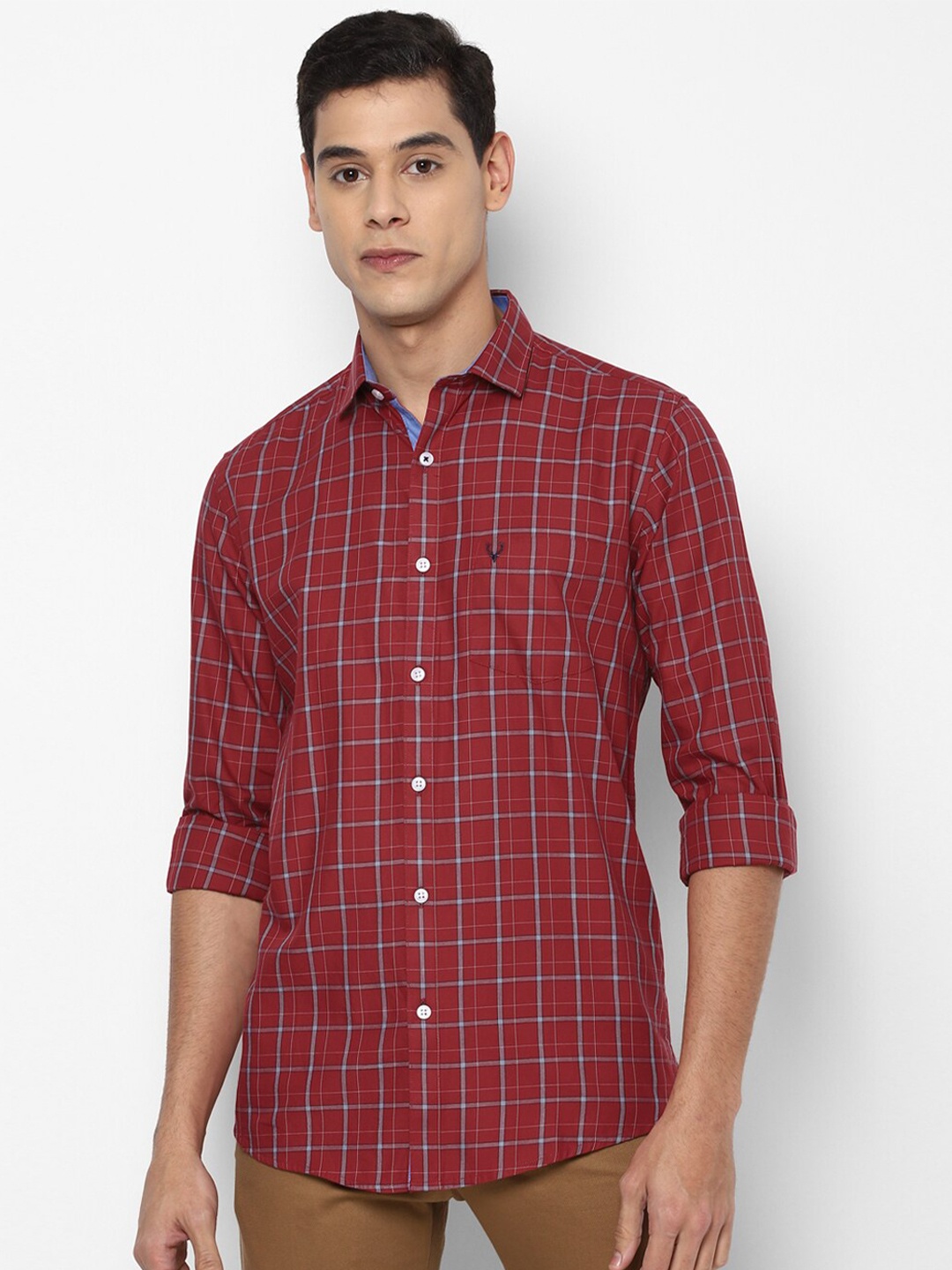 

Allen Solly Men Maroon Slim Fit Grid Tattersall Checks Checked Casual Shirt