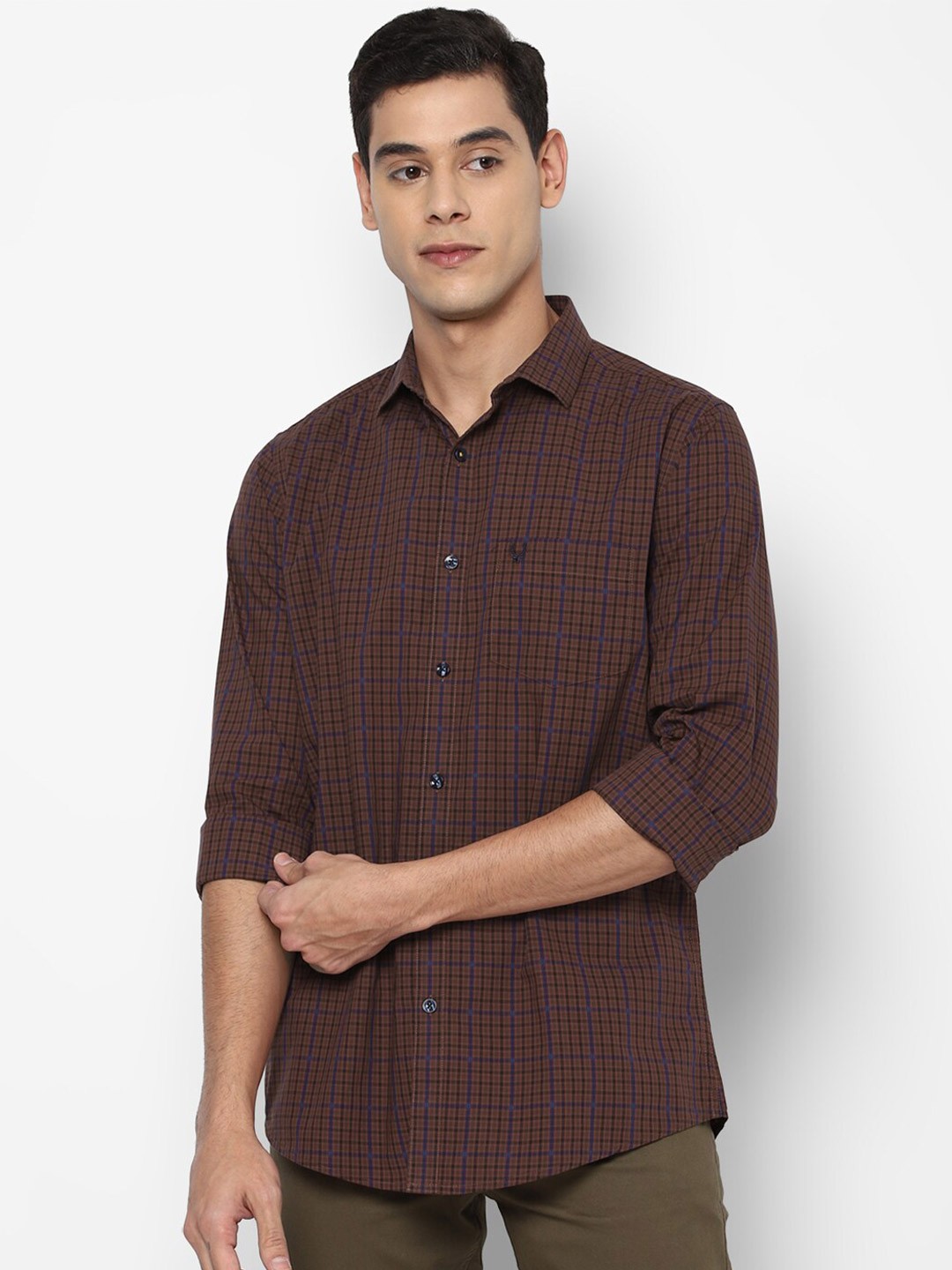 

Allen Solly Men Maroon Slim Fit Checked Cotton Casual Shirt
