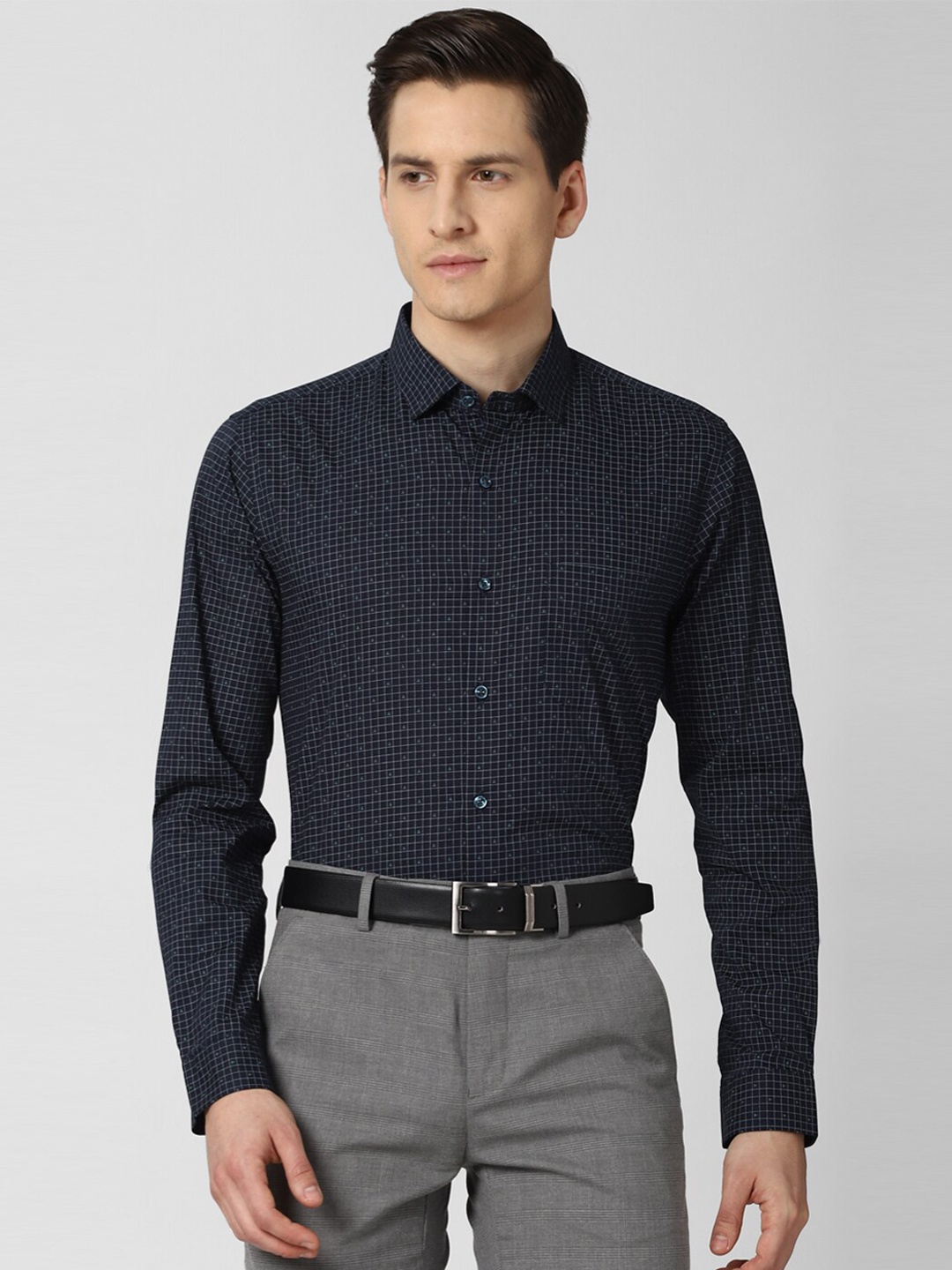 

Peter England Men Navy Blue Slim Fit Printed Formal Shirt