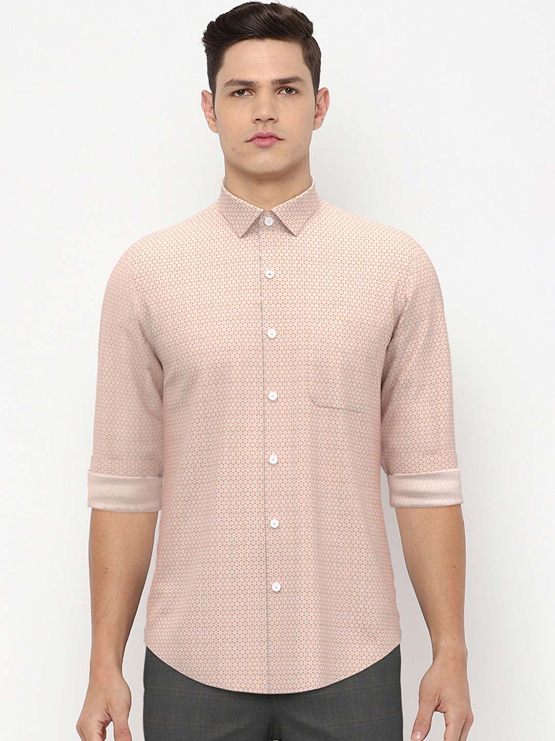 

Peter England Men Pink Slim Fit Printed Formal Shirt