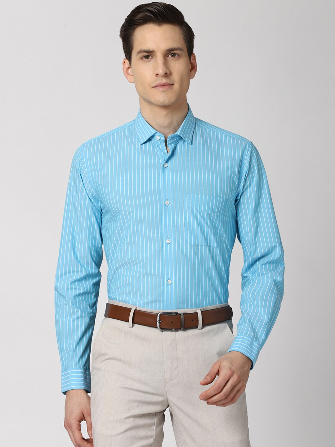 

Peter England Men Blue Striped Formal Shirt