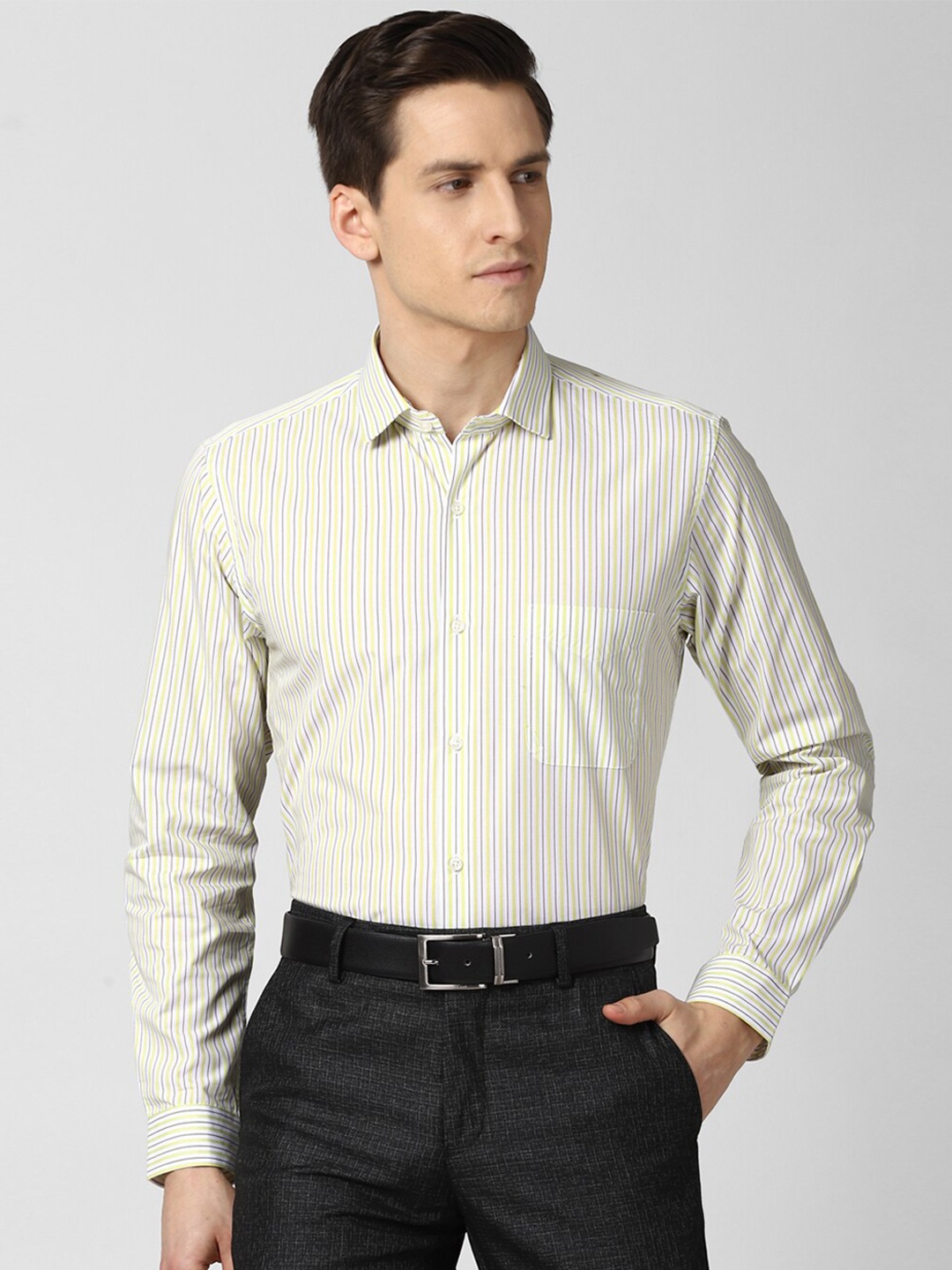 

Peter England Men Yellow Slim Fit Striped Formal Shirt