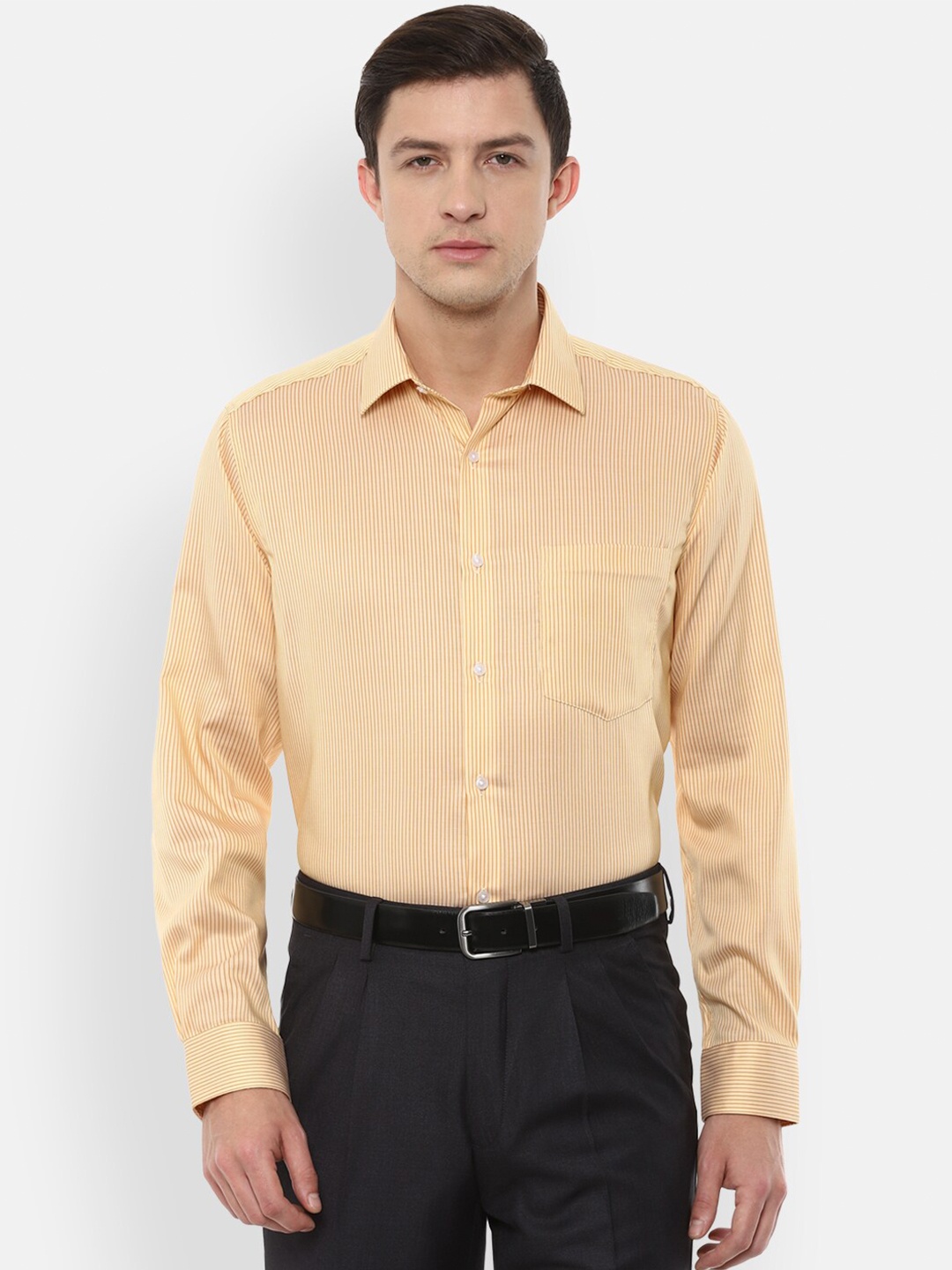 

Van Heusen Men Yellow Checked Formal Shirt