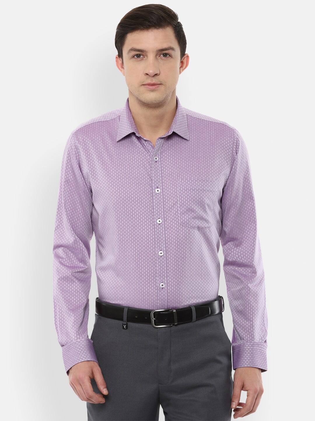 

Van Heusen Men Purple & White Slim Fit Printed Pure Cotton Formal Shirt