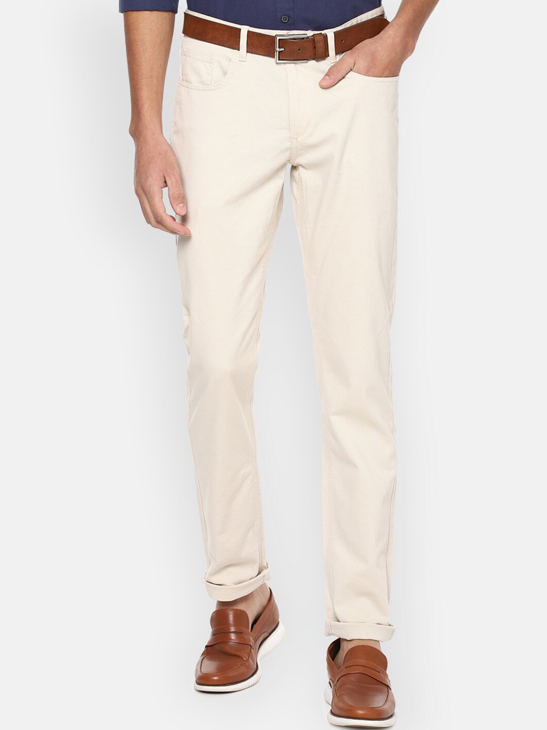 

Van Heusen Sport Men Cream-Coloured Solid Slim Fit Chinos