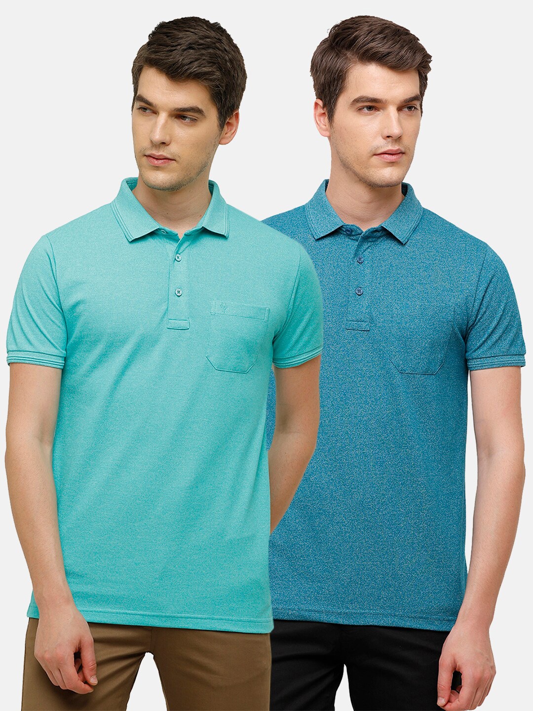 

Classic Polo Men Sea Green & Teal Pack Of 2 Polo Collar Slim Fit T-shirt