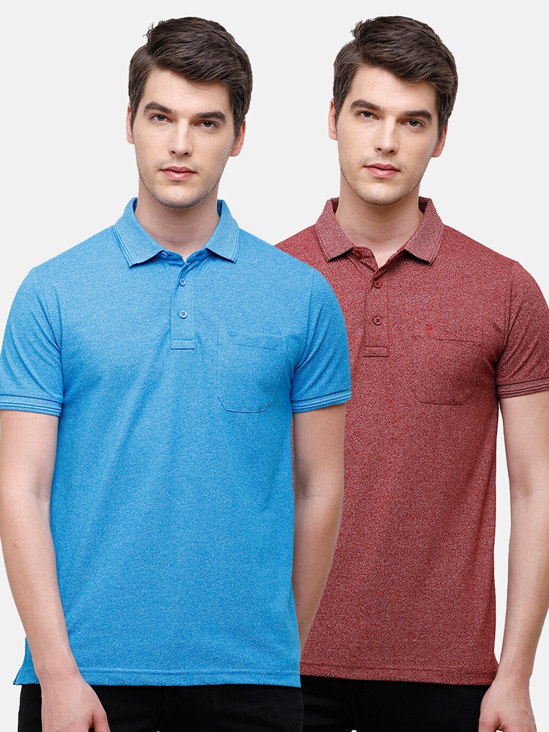 

Classic Polo Set Of 2 Men Blue & Red Polo Collar Slim Fit T-shirt