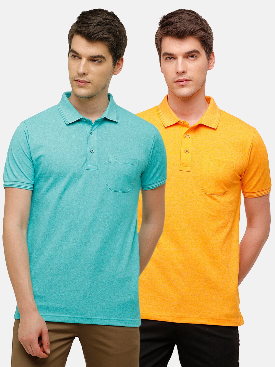 

Classic Polo Men Pack Of 2 Green & Yellow Polo Collar Slim Fit T-shirt