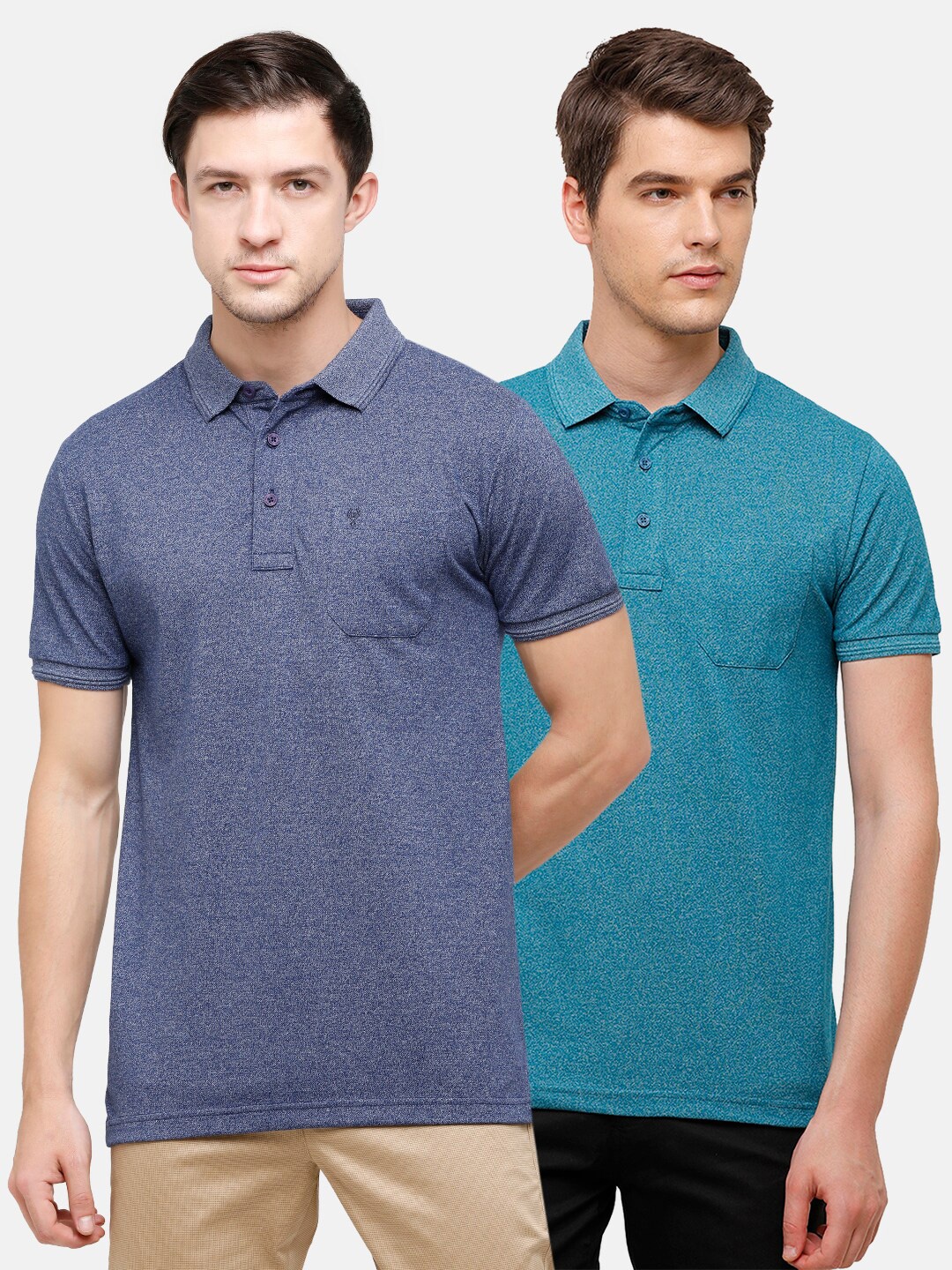 

Classic Polo Men Pack Of 2 Polo Collar Pockets Slim Fit T-shirt, Teal