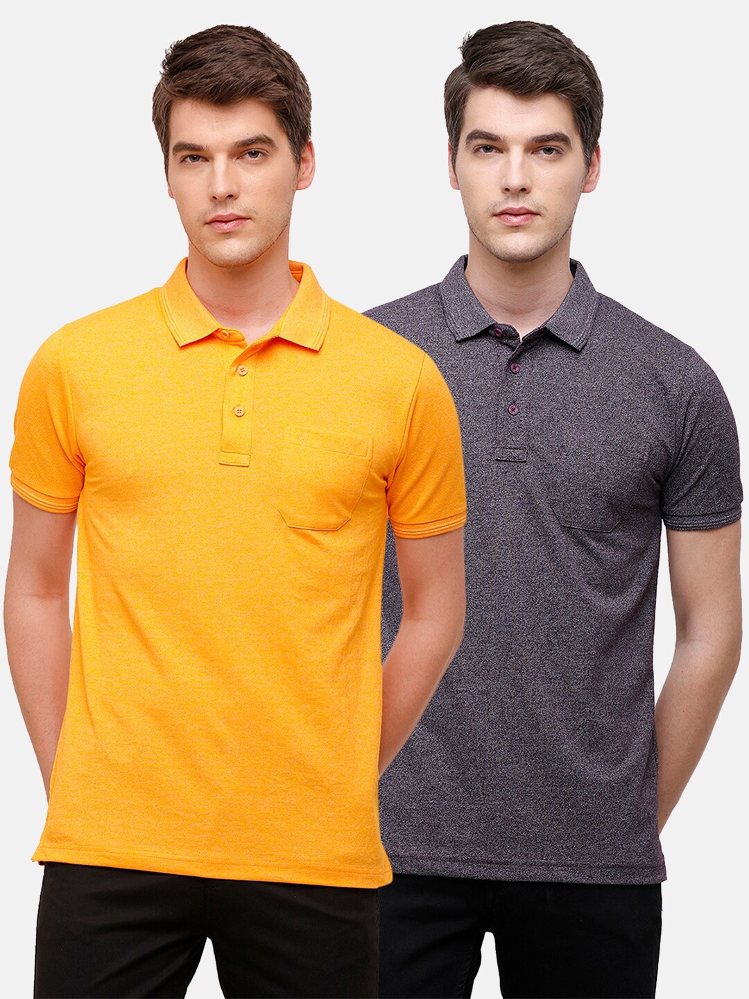 

Classic Polo Men Pack Of 2 Yellow & Grey Polo Collar Slim Fit T-shirt