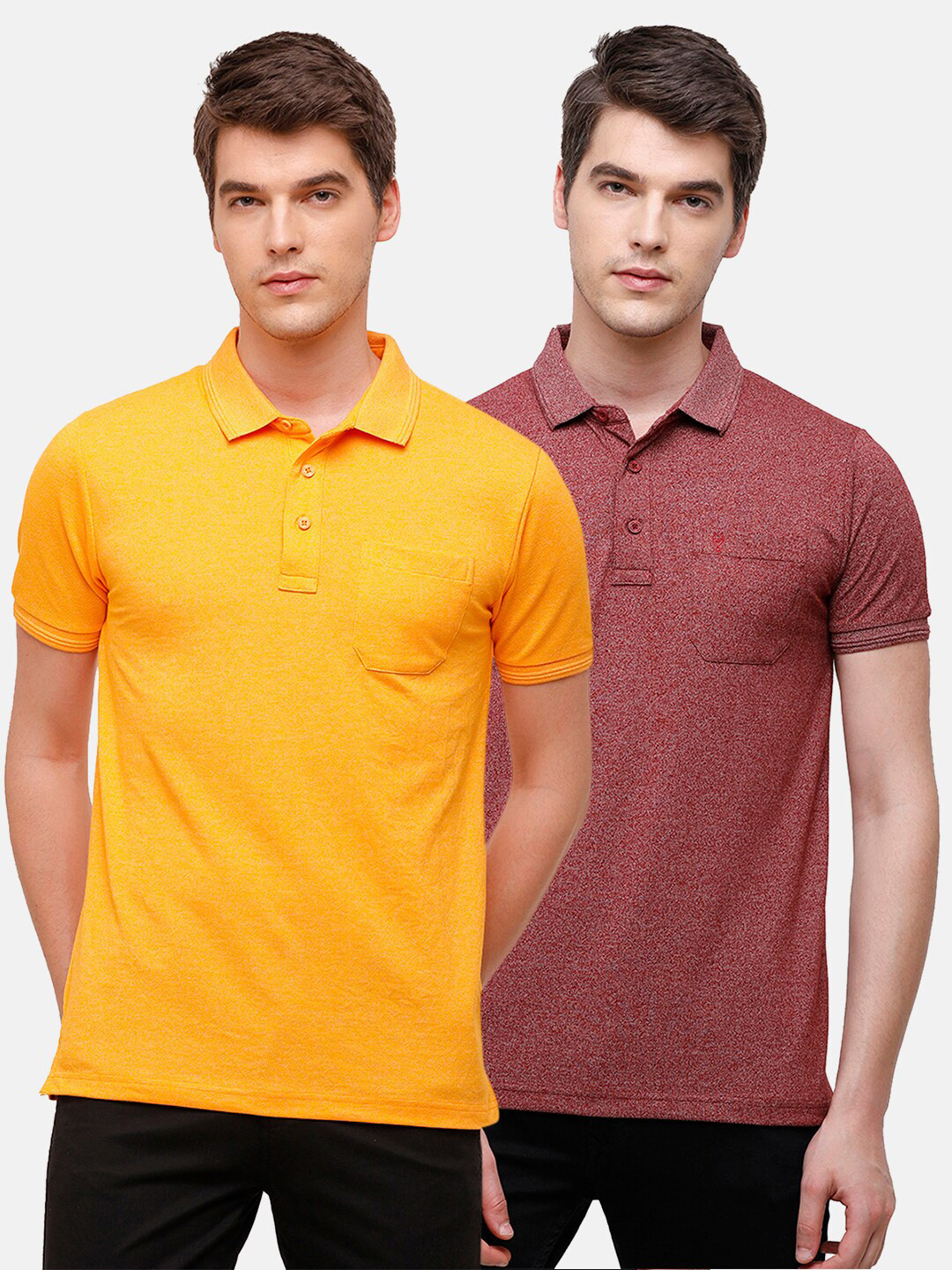 

Classic Polo Men Pack Of 2 Yellow & Red Polo Collar Cotton Slim Fit T-shirt