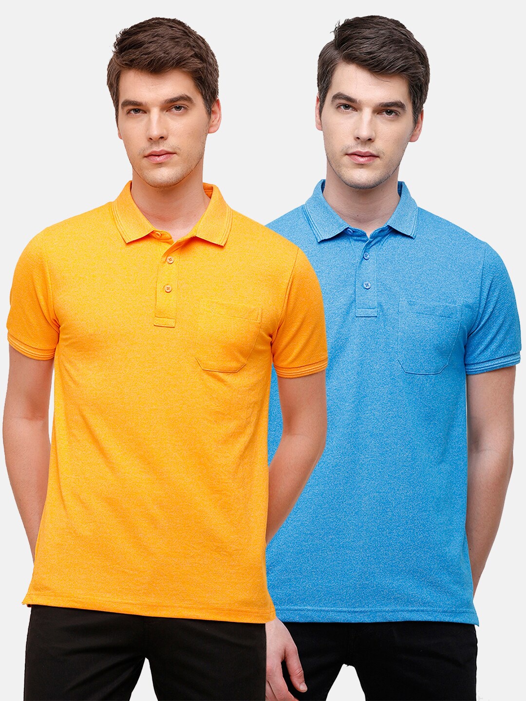 

Classic Polo Men Yellow & Blue 2 Cotton Polo Collar Slim Fit T-shirt