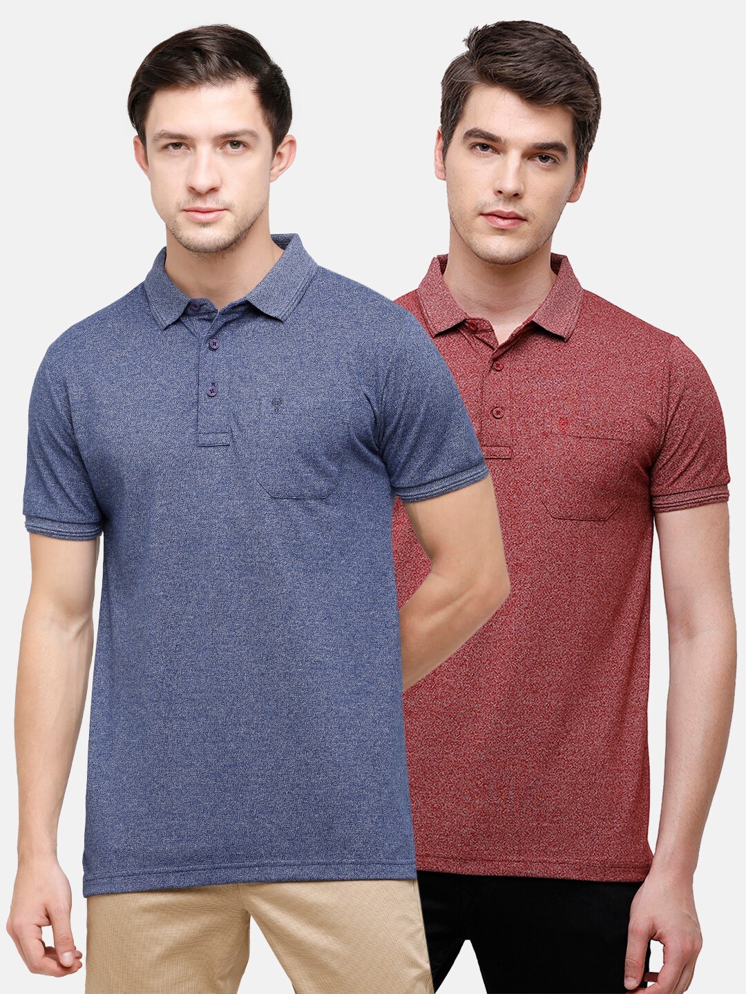 

Classic Polo Men Pack Of 2 Blue & Maroon Polo Collar Slim Fit T-shirt