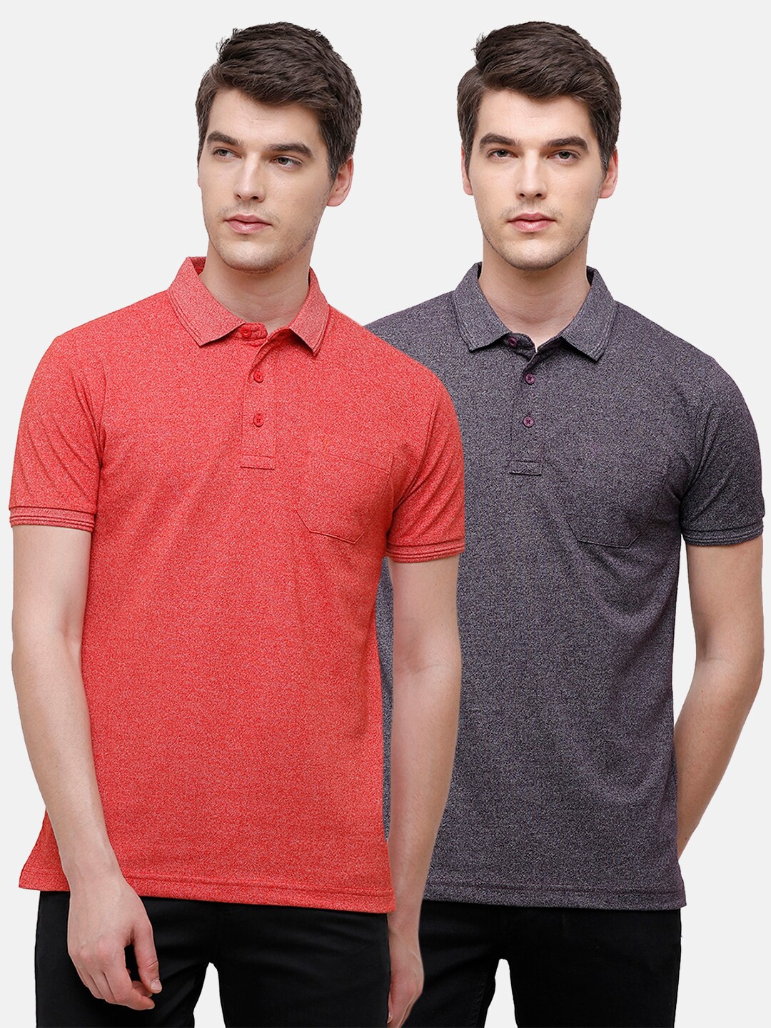 

Classic Polo Men Coral & Charcoal 2 Polo Collar Slim Fit T-shirt