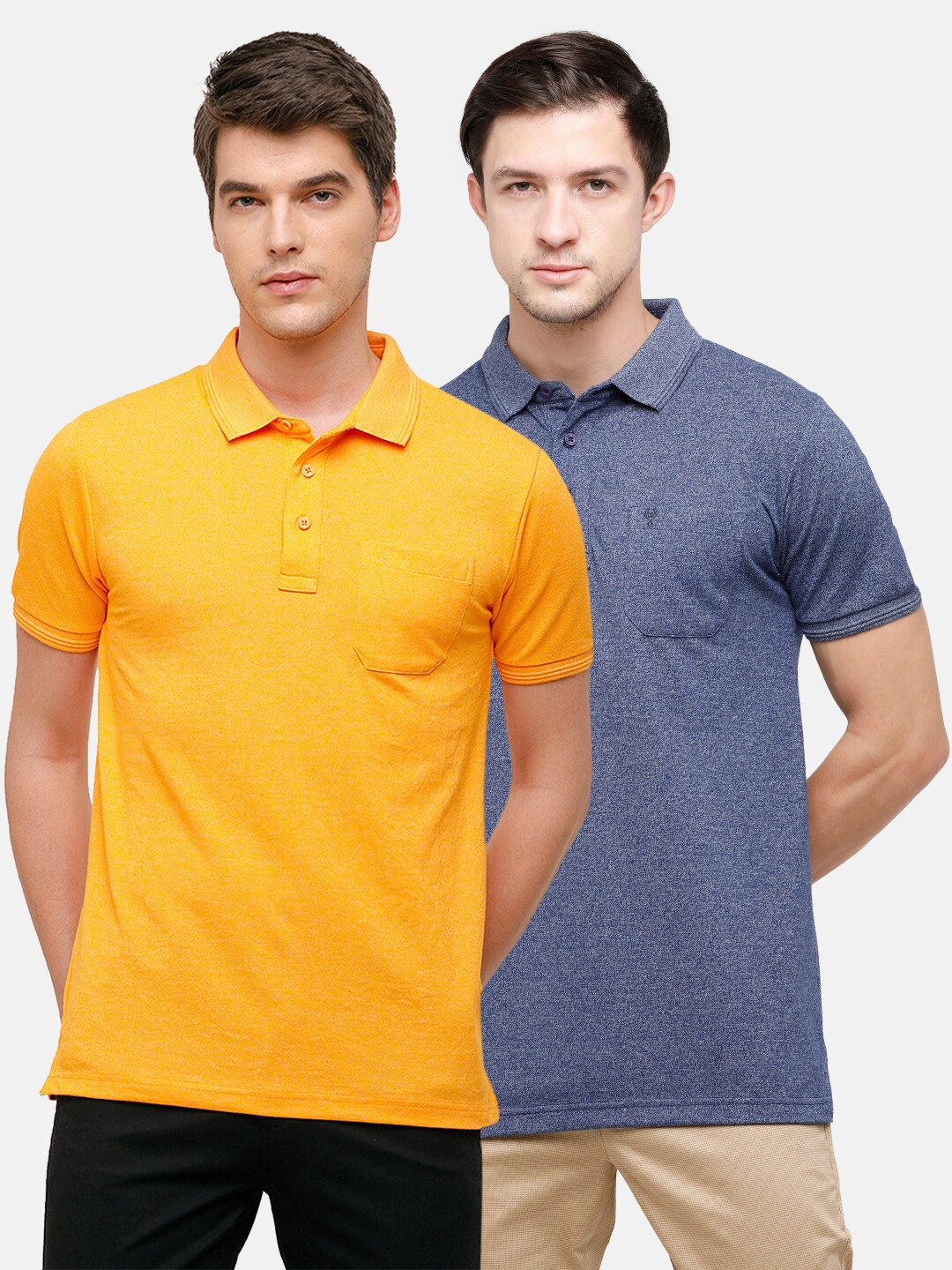 

Classic Polo Men Pack of 2 Polo Collar Pockets Slim Fit T-shirt, Yellow