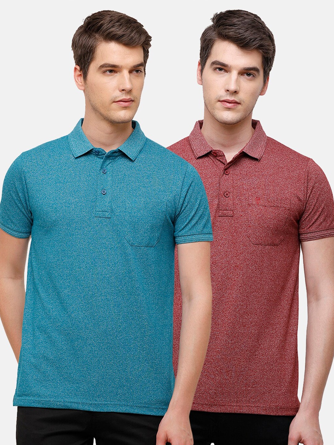 

Classic Polo Men Teal & Brown 2 Polo Collar Pockets Slim Fit T-shirt