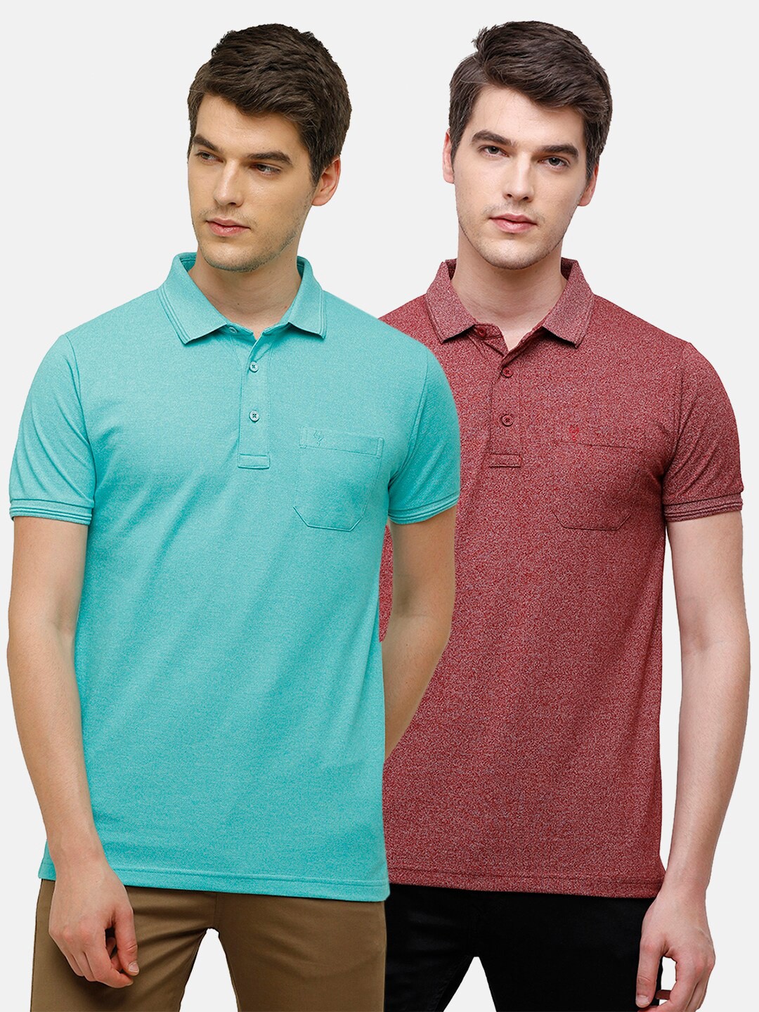 

Classic Polo Men Pack of 2 Polo Collar Pockets Slim Fit T-shirt, Blue