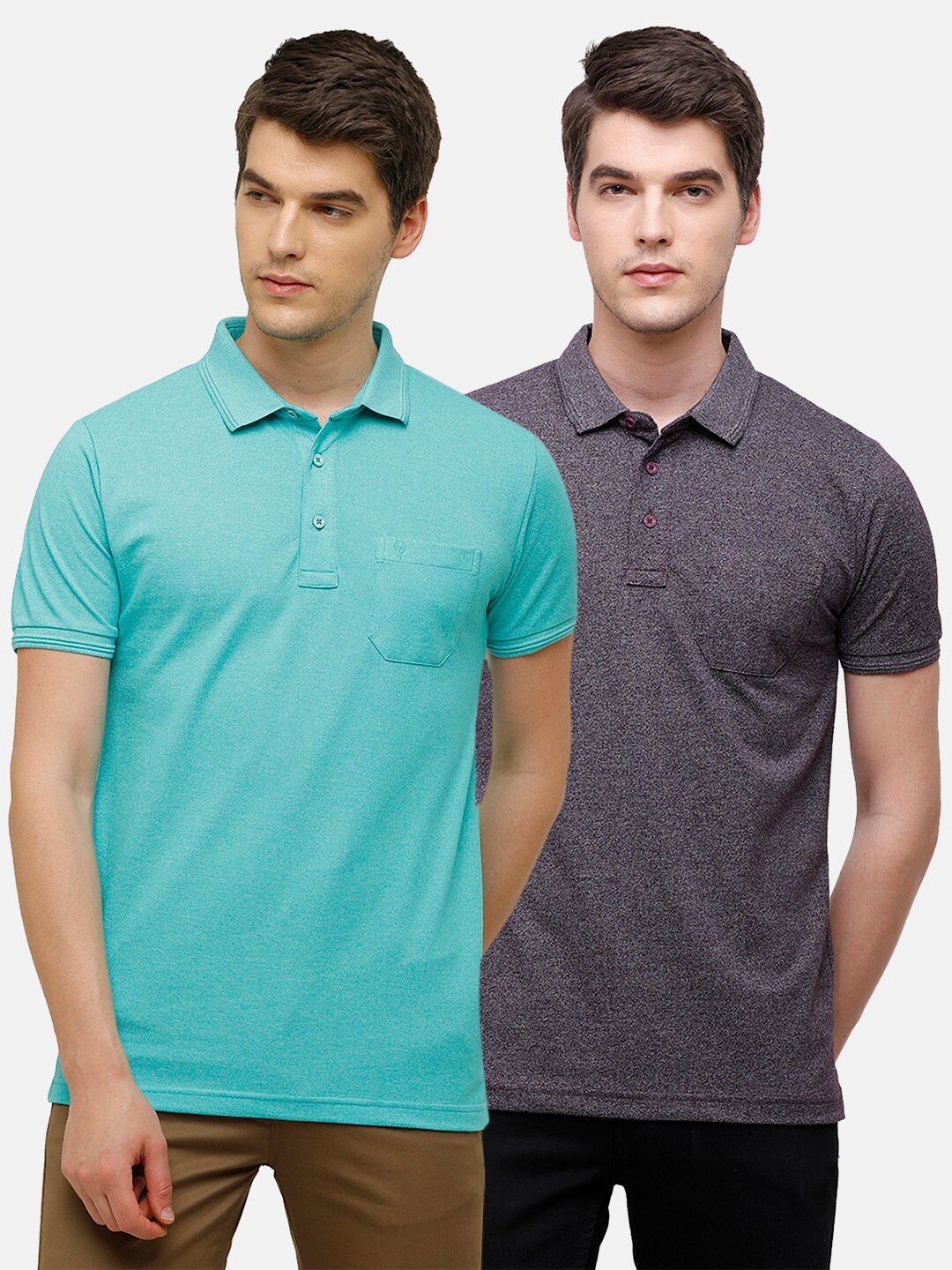 

Classic Polo Men Blue & Charcoal Grey 2 Polo Collar Cotton Slim Fit T-shirt