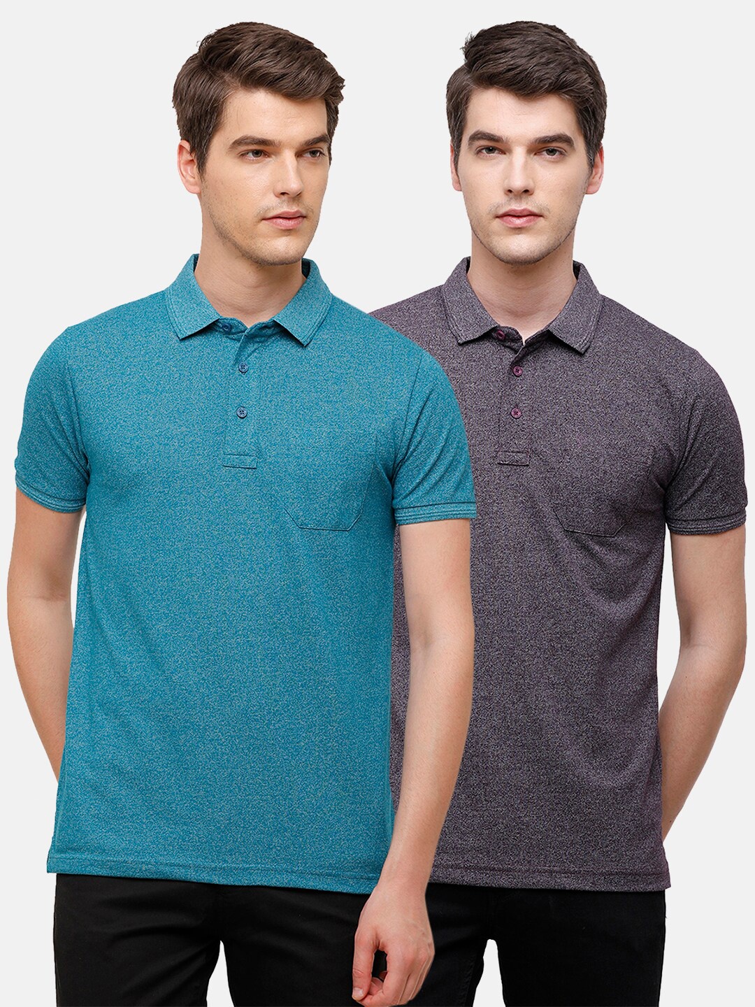

Classic Polo Men Pack of 2 Blue & Grey Slim Fit Cotton Polo Collar Pockets T-shirts