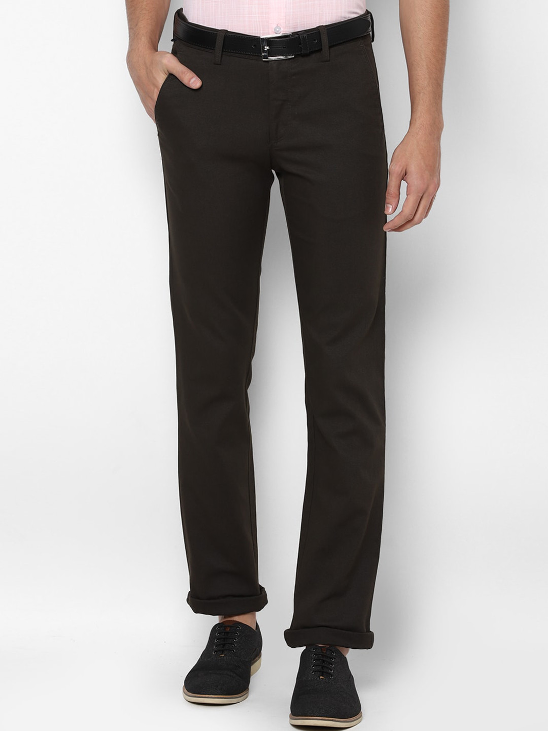 

Allen Solly Men Brown Textured Slim Fit Trousers