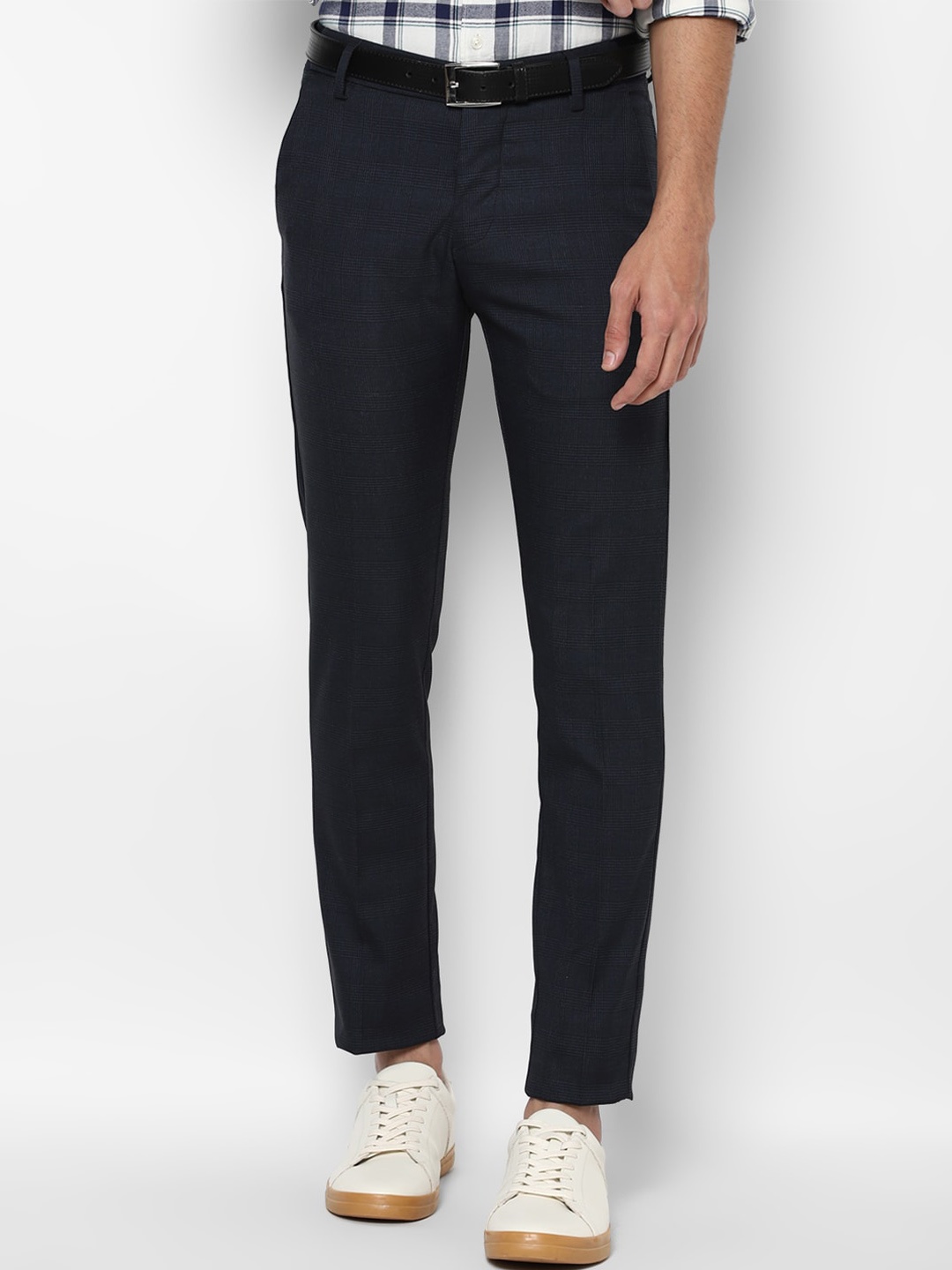 

Allen Solly Men Navy Blue Solid Slim Fit Trousers