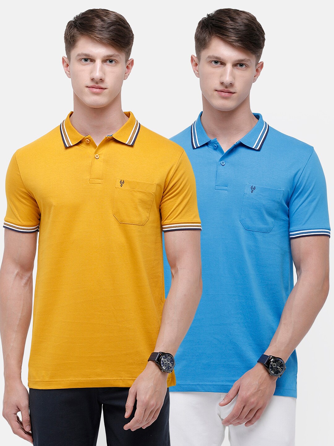 

Classic Polo Men Yellow & Blue 2 Polo Collar Slim Fit Cotton T-shirt