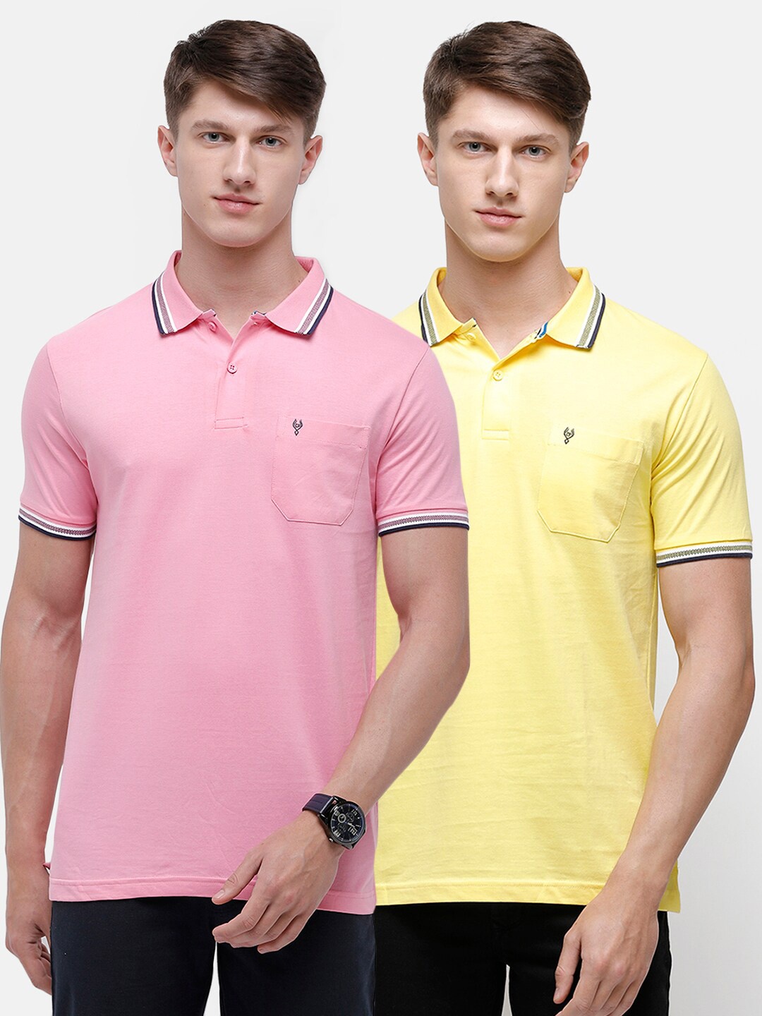 

Classic Polo Men Multicoloured 2 Polo Collar Pockets Slim Fit T-shirt, Multi