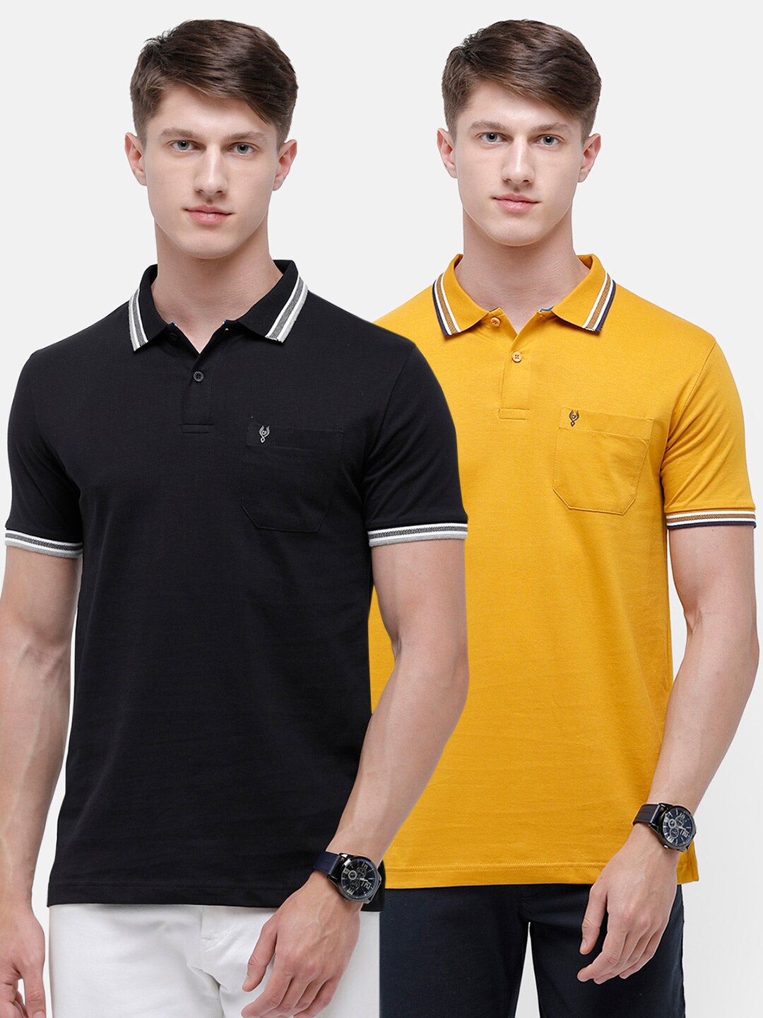 

Classic Polo Men Multicoloured 2 Polo Collar Pockets Slim Fit T-shirt, Multi