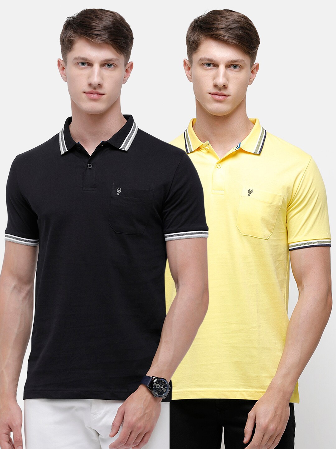 

Classic Polo Men Black & Yellow 2 Polo Collar Pockets Slim Fit T-shirt