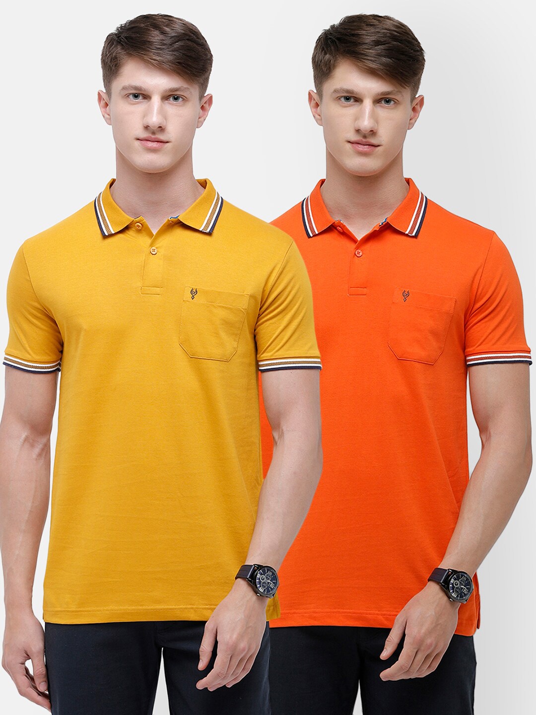 

Classic Polo Men Multicoloured 2 Polo Collar Pockets Slim Fit T-shirt, Multi