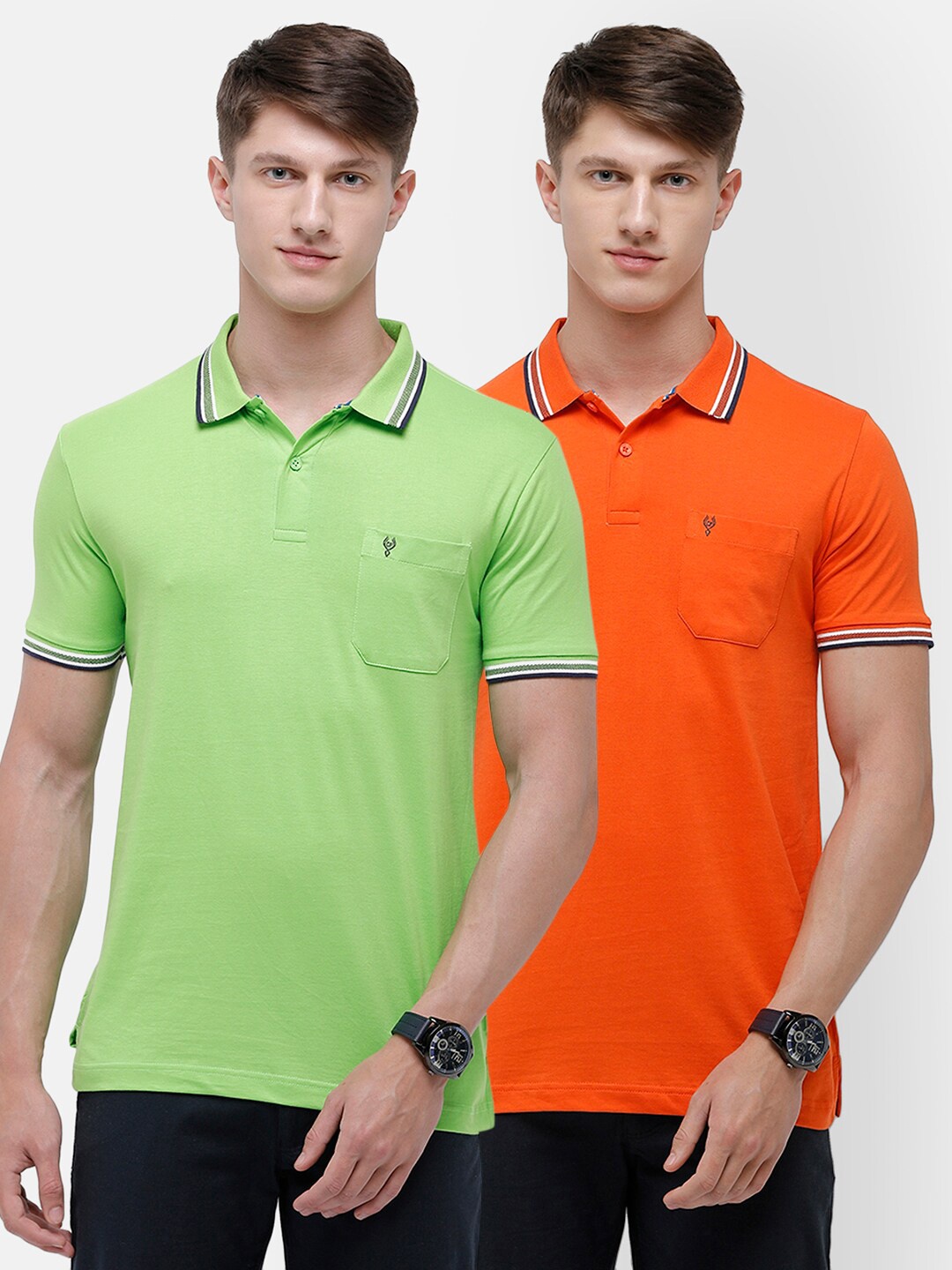 

Classic Polo Men Multicoloured 2 Polo Collar Pockets Slim Fit T-shirt, Multi