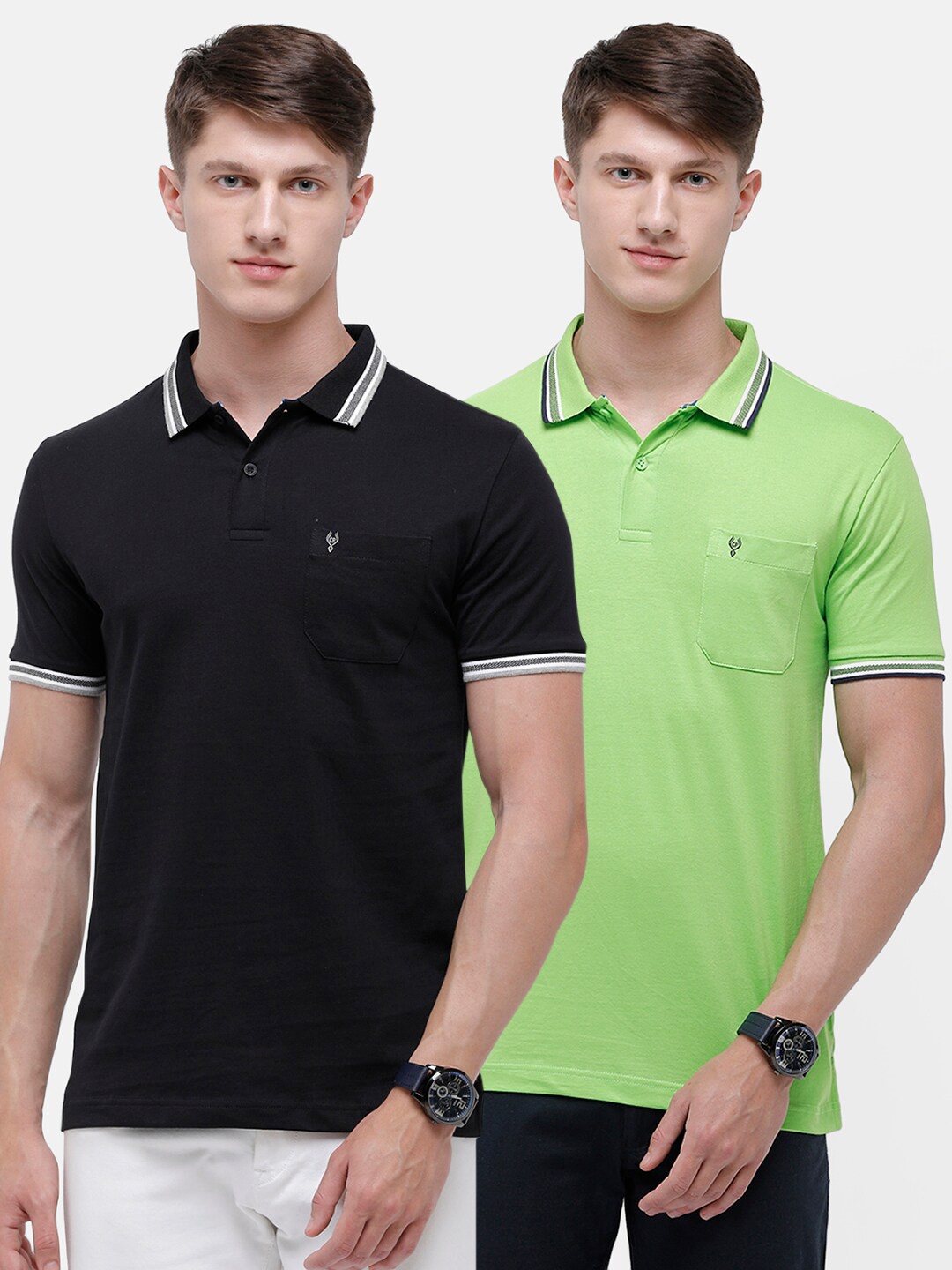 

Classic Polo Men Multicoloured 2 Polo Collar Pockets Slim Fit T-shirt, Multi