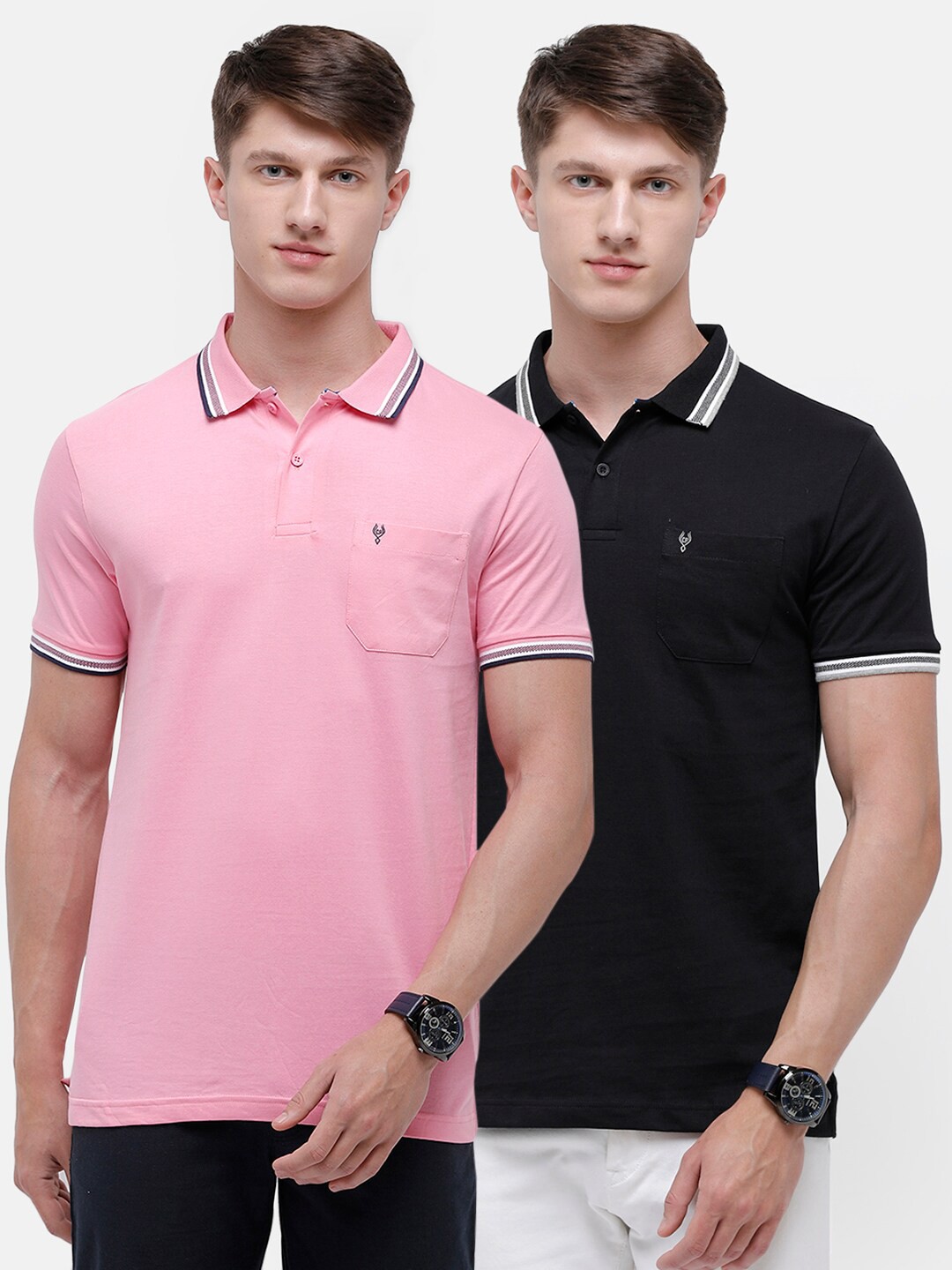 

Classic Polo Men Pack Of 2 Pink & Black Polo Collar Slim Fit T-shirt