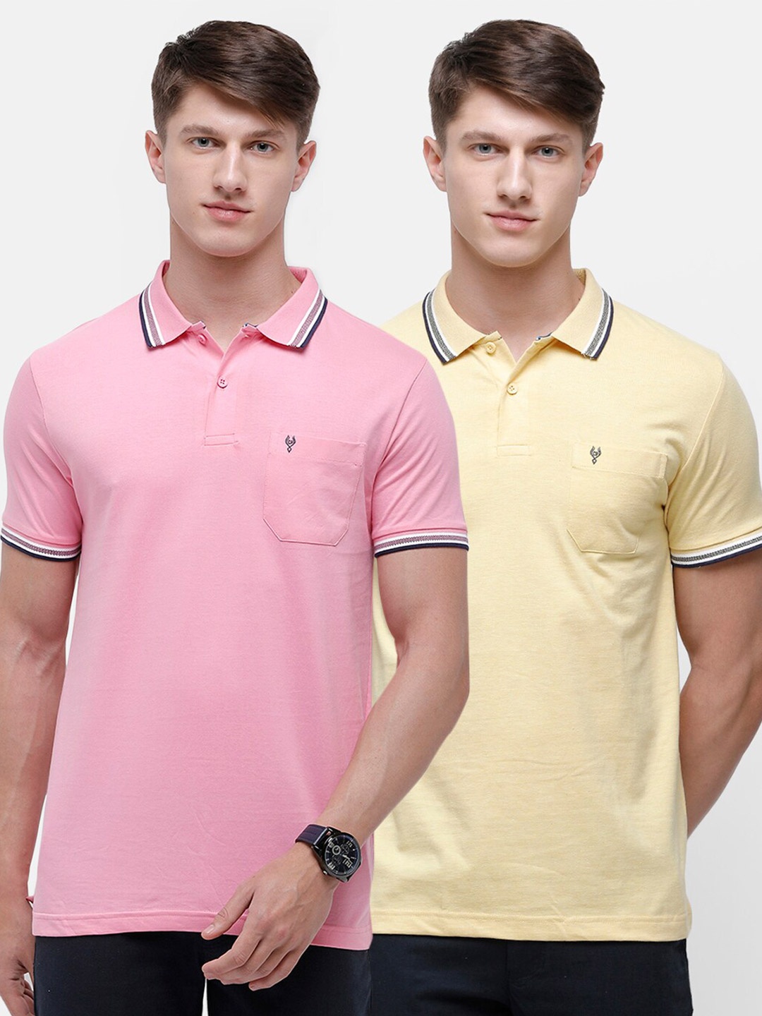 

Classic Polo Men Multicoloured 2 Polo Collar Pockets Slim Fit T-shirt, Multi
