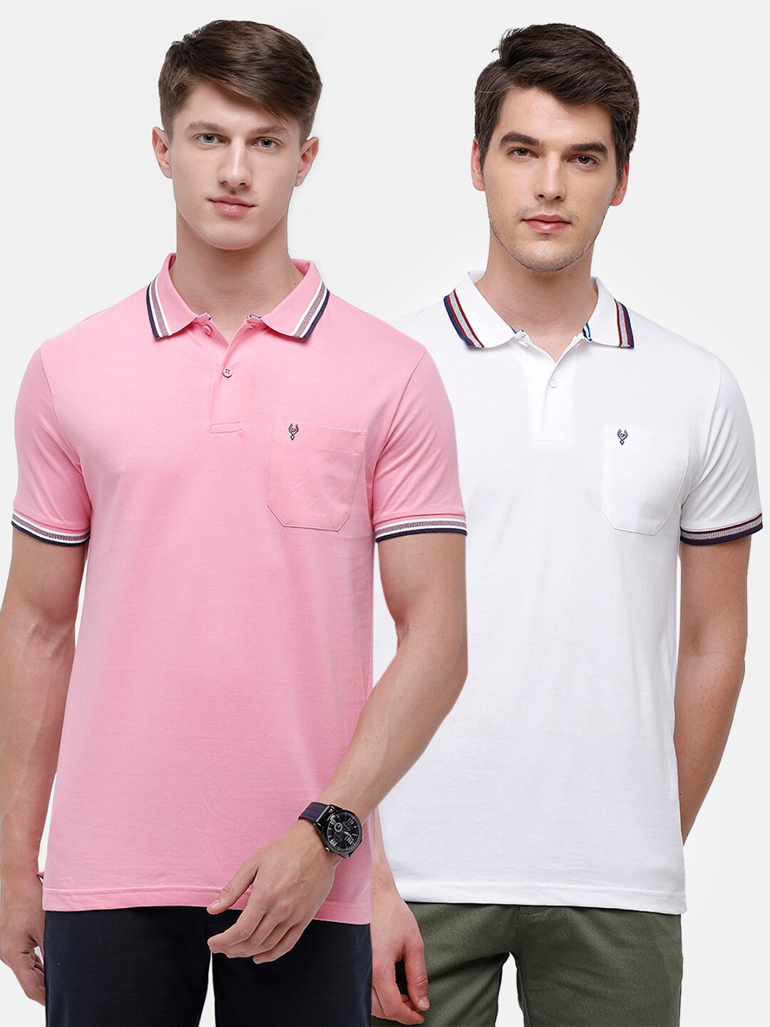 

Classic Polo Men Pack Of 2 Polo Collar Slim Fit Pure Cotton T-shirt, Pink