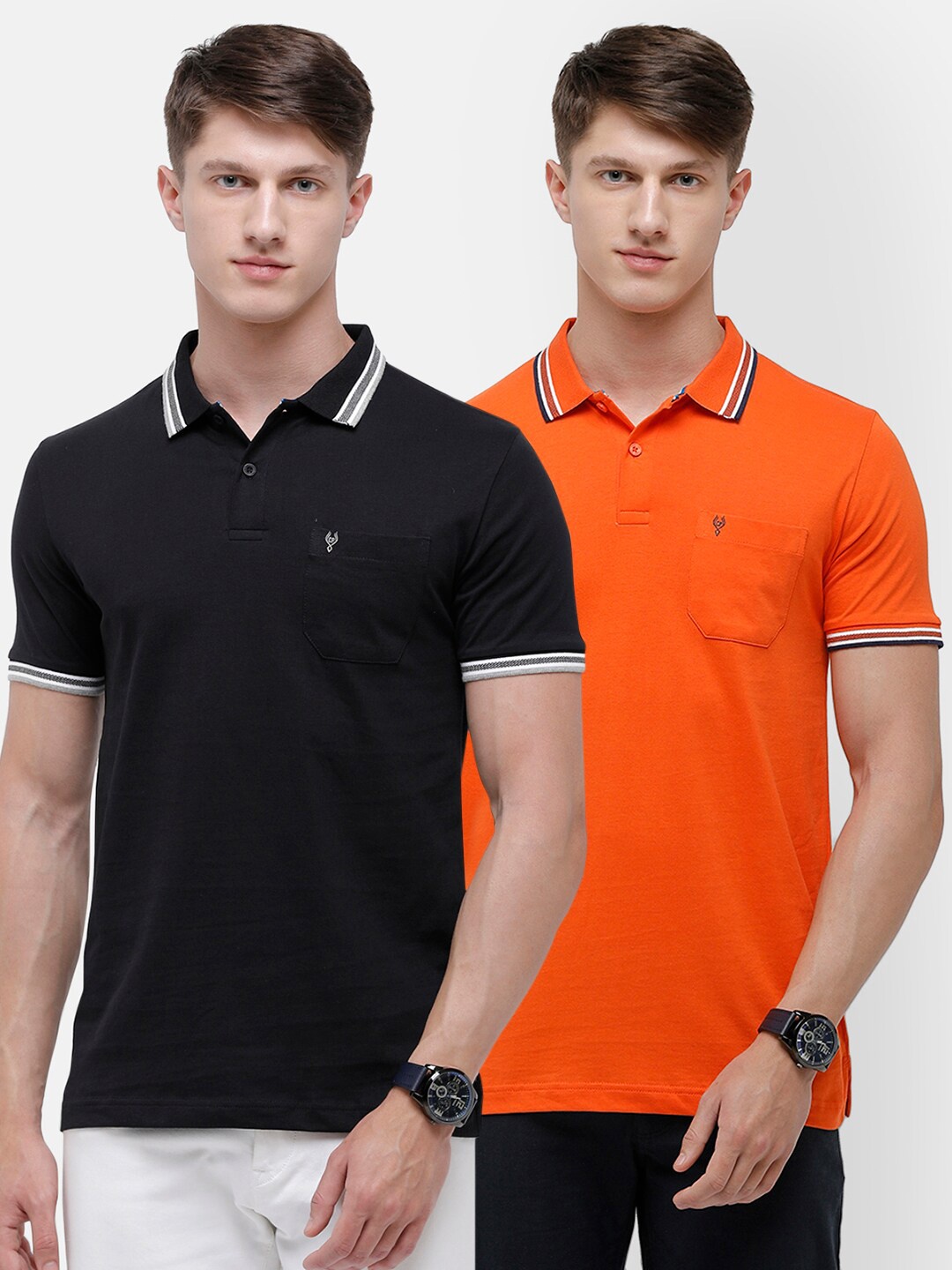 

Classic Polo Men Pack Of 2 Polo Collar Slim Fit Pure Cotton T-shirt, Black