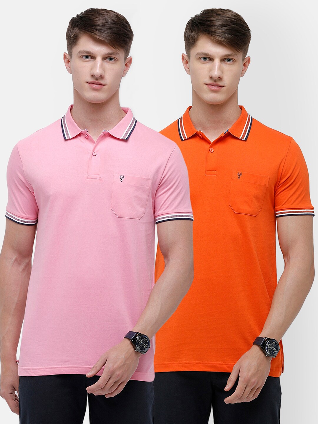 

Classic Polo Men Multicoloured 2 Polo Collar Pockets Slim Fit T-shirt, Multi
