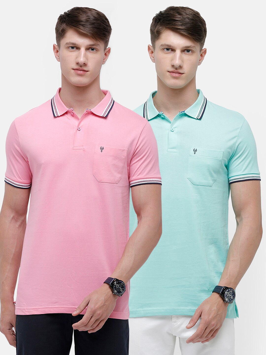 

Classic Polo Men Blue & Pink 2 Polo Collar Pockets Slim Fit T-shirt