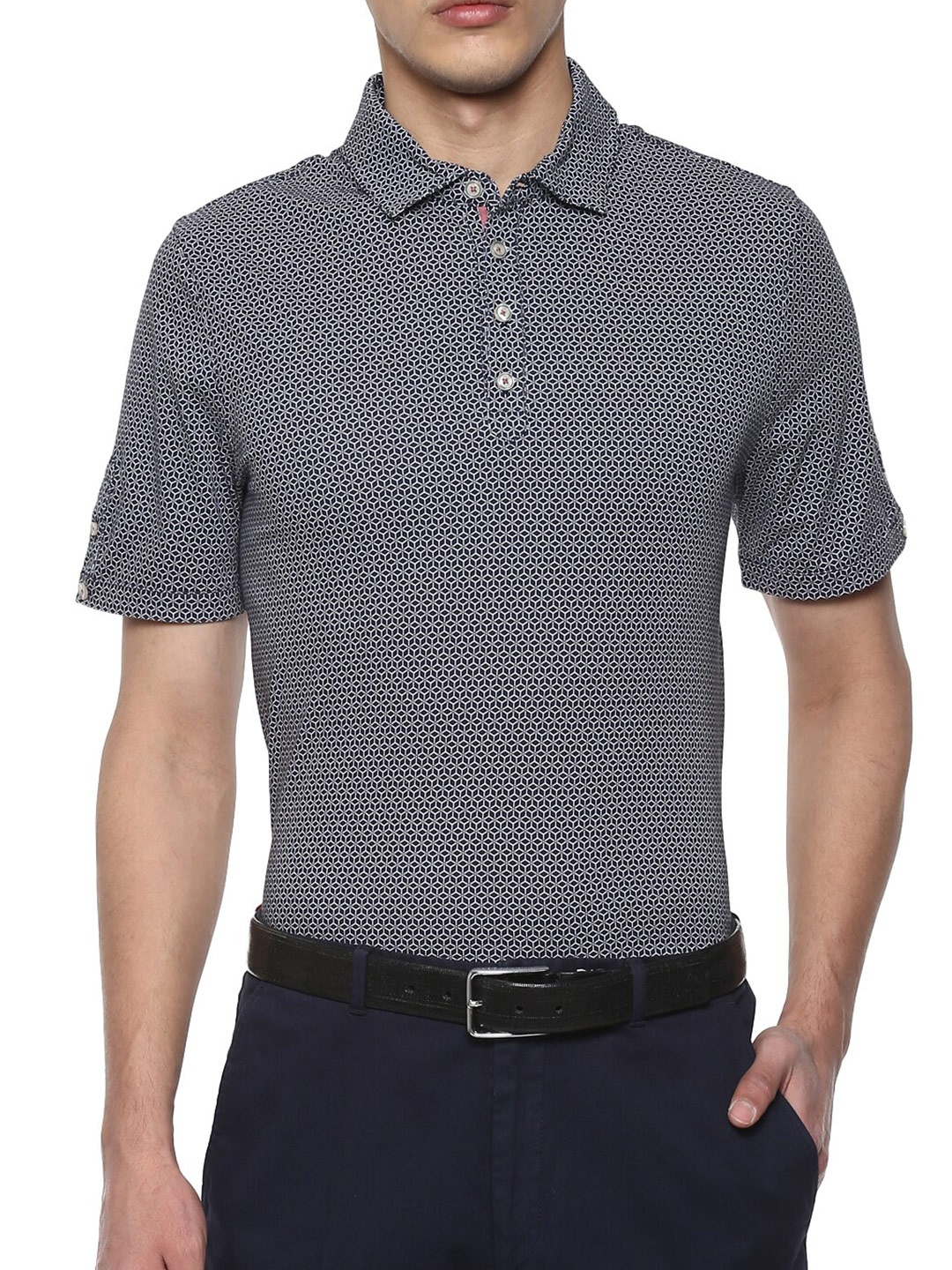 

Ted Baker Men Blue & White Printed Polo Collar T-shirt