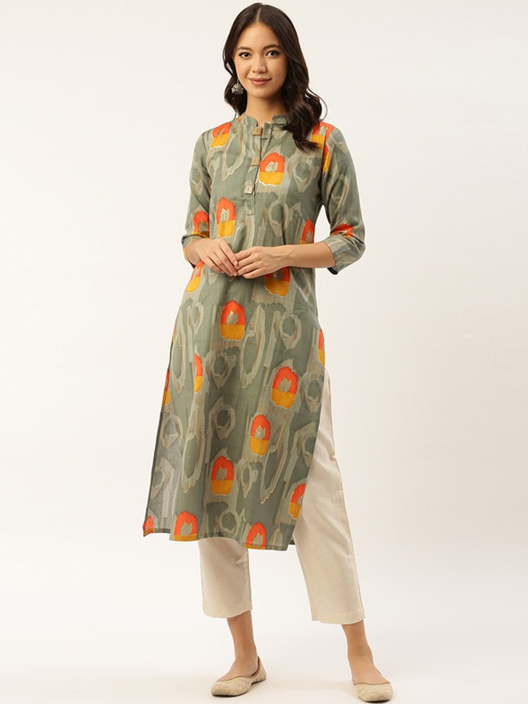 

Sangria Women Green Printed Cotton Kurta