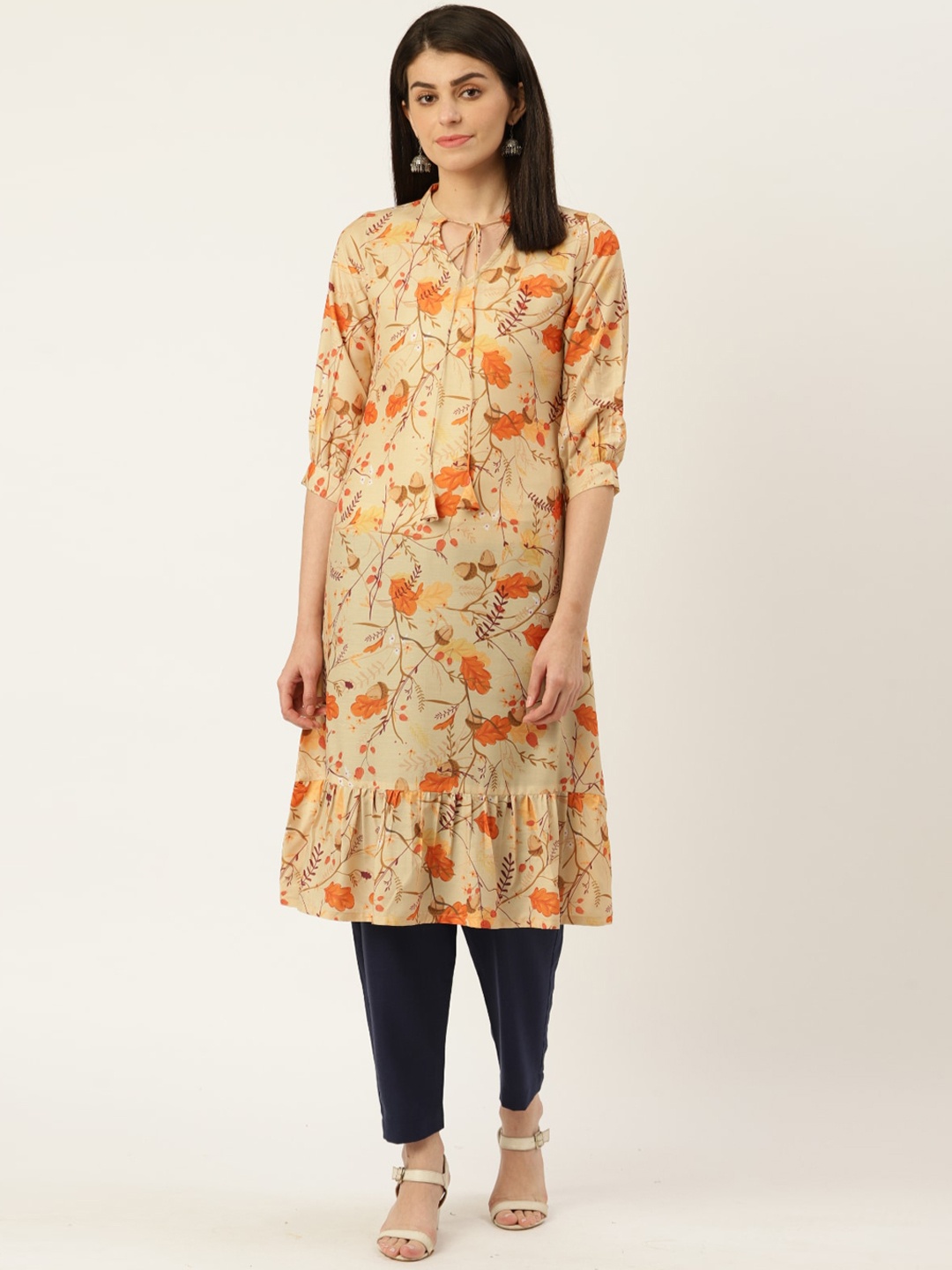 

Sangria Women Cream-Coloured Floral Printed Kurta