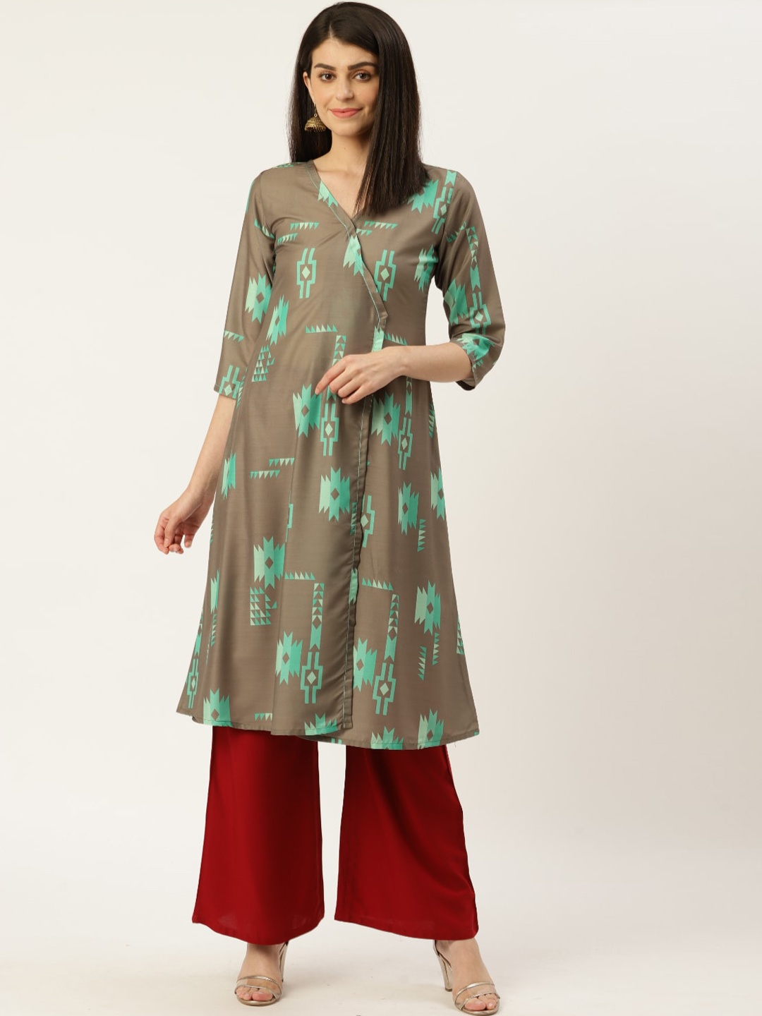 

Sangria Women Grey Printed Thread Work Kurta