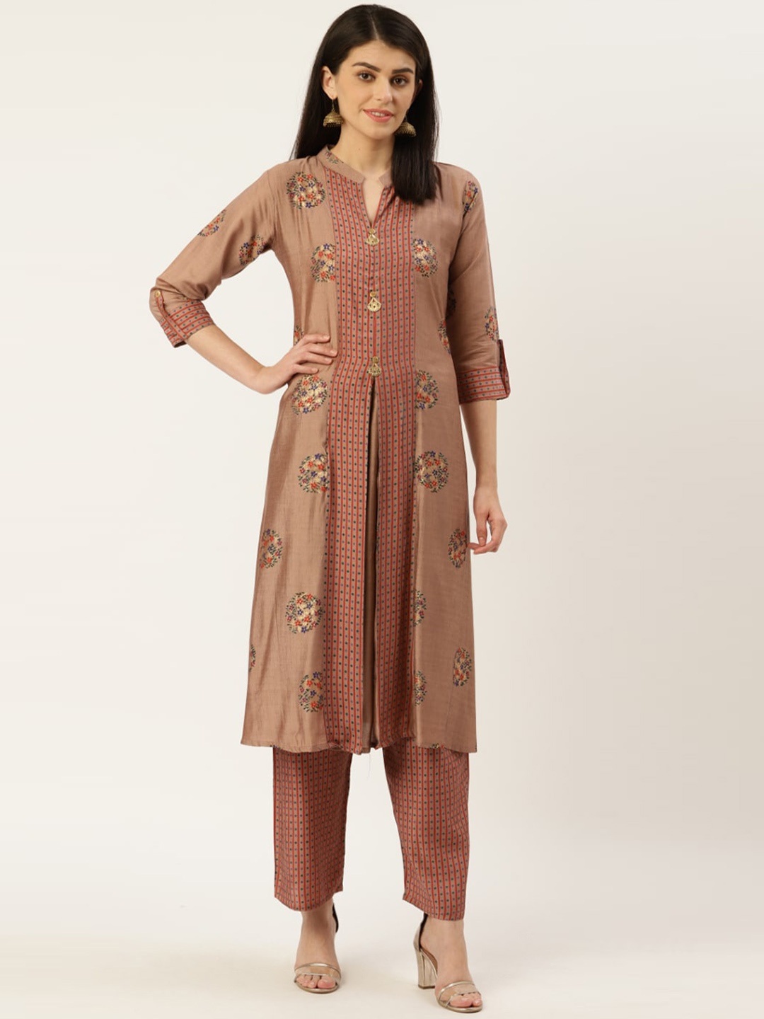 

Sangria Women Brown & Pink Floral Printed Kurta