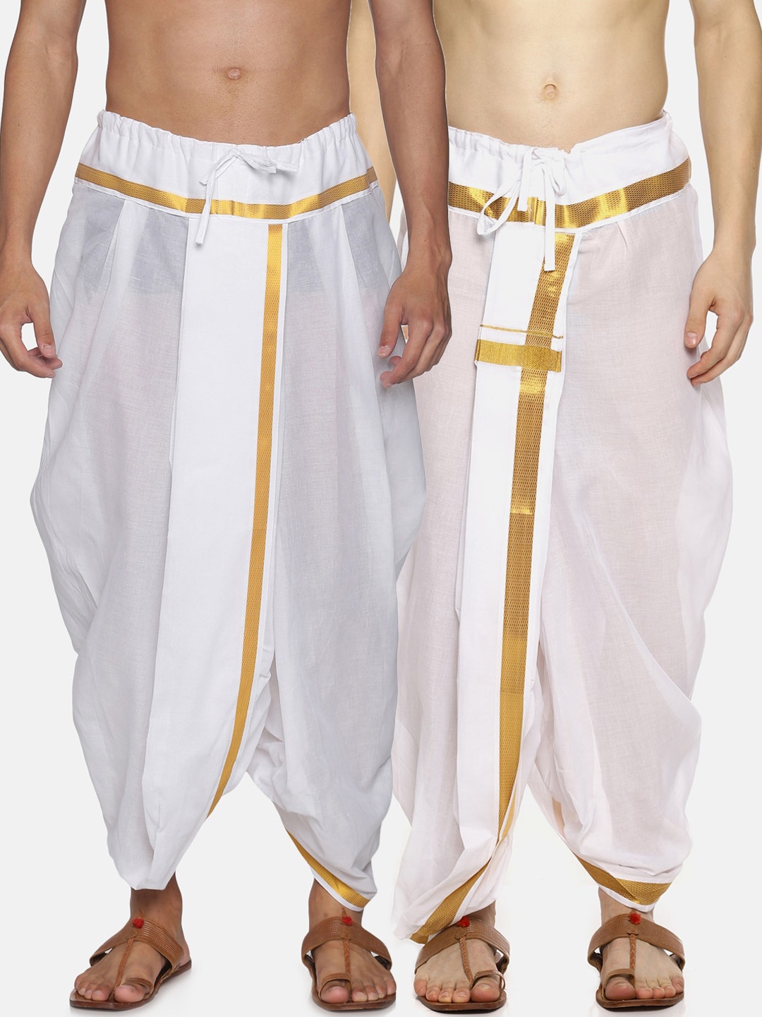 

Sethukrishna Men Pack Of 2 White Solid Cotton Readymade Dhoti Pants