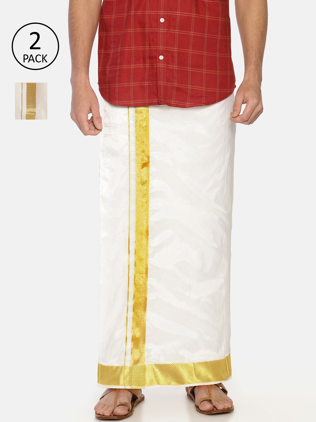 

Sethukrishna Men Pack Of 2 Cream-Coloured Solid Readymade Dhoti