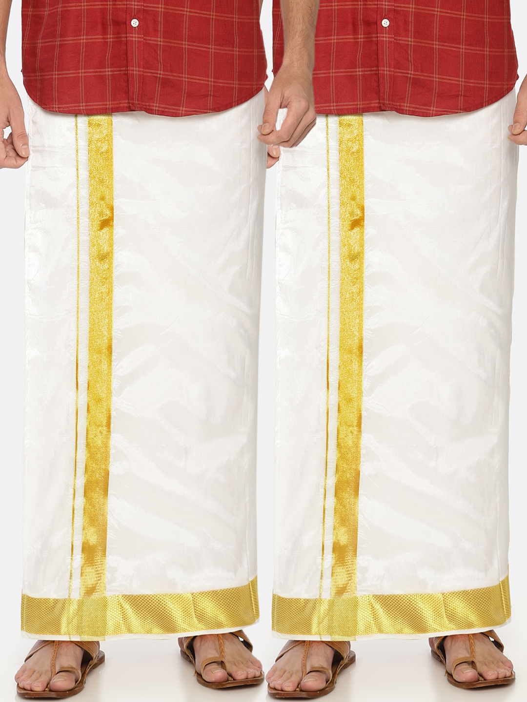 

Sethukrishna Men Pack Of 2 Cream-Coloured Solid Readymade Dhoti