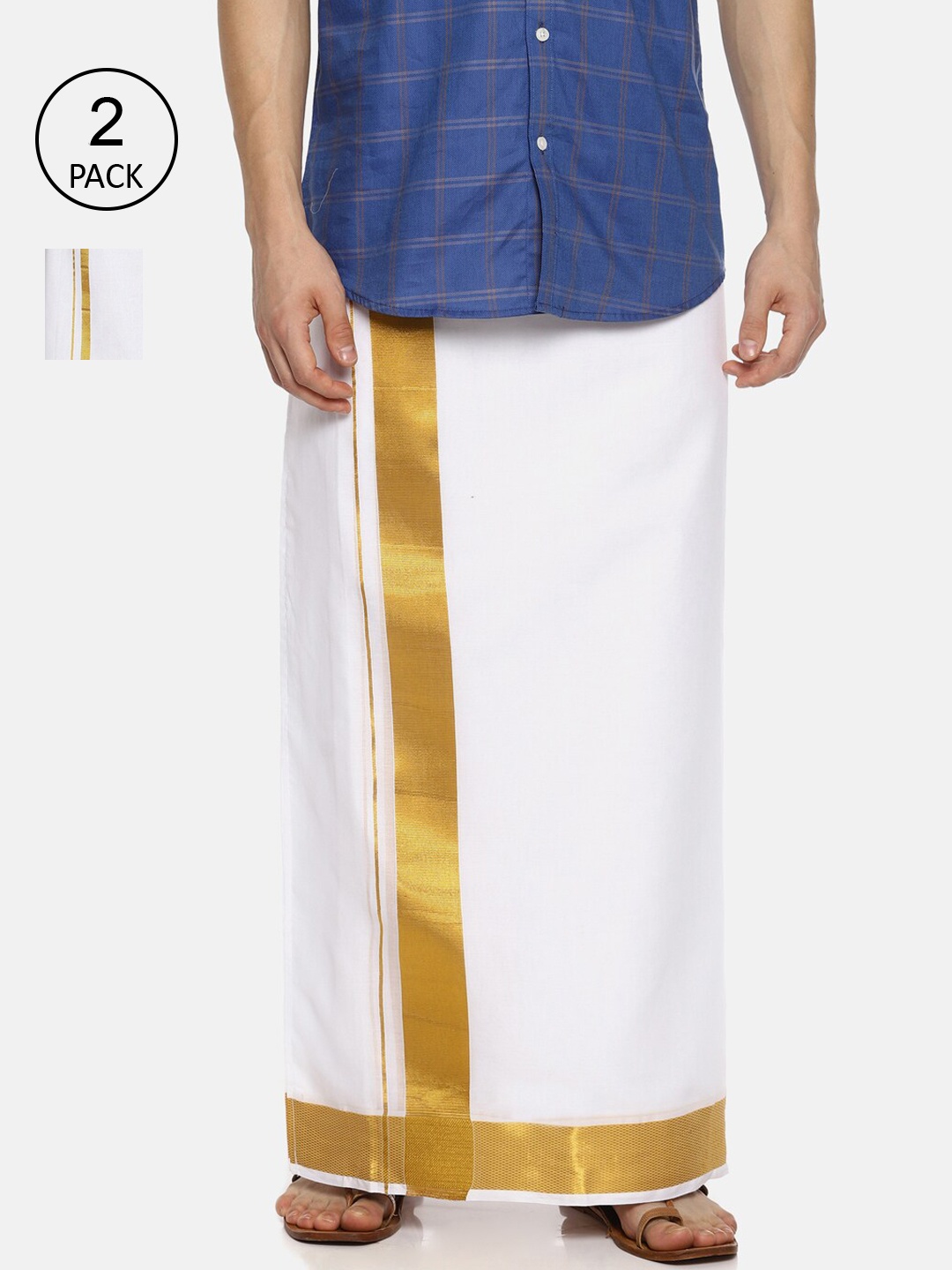 

Sethukrishna Men Pack Of 2 Solid Cotton Readymade Dhoti, White