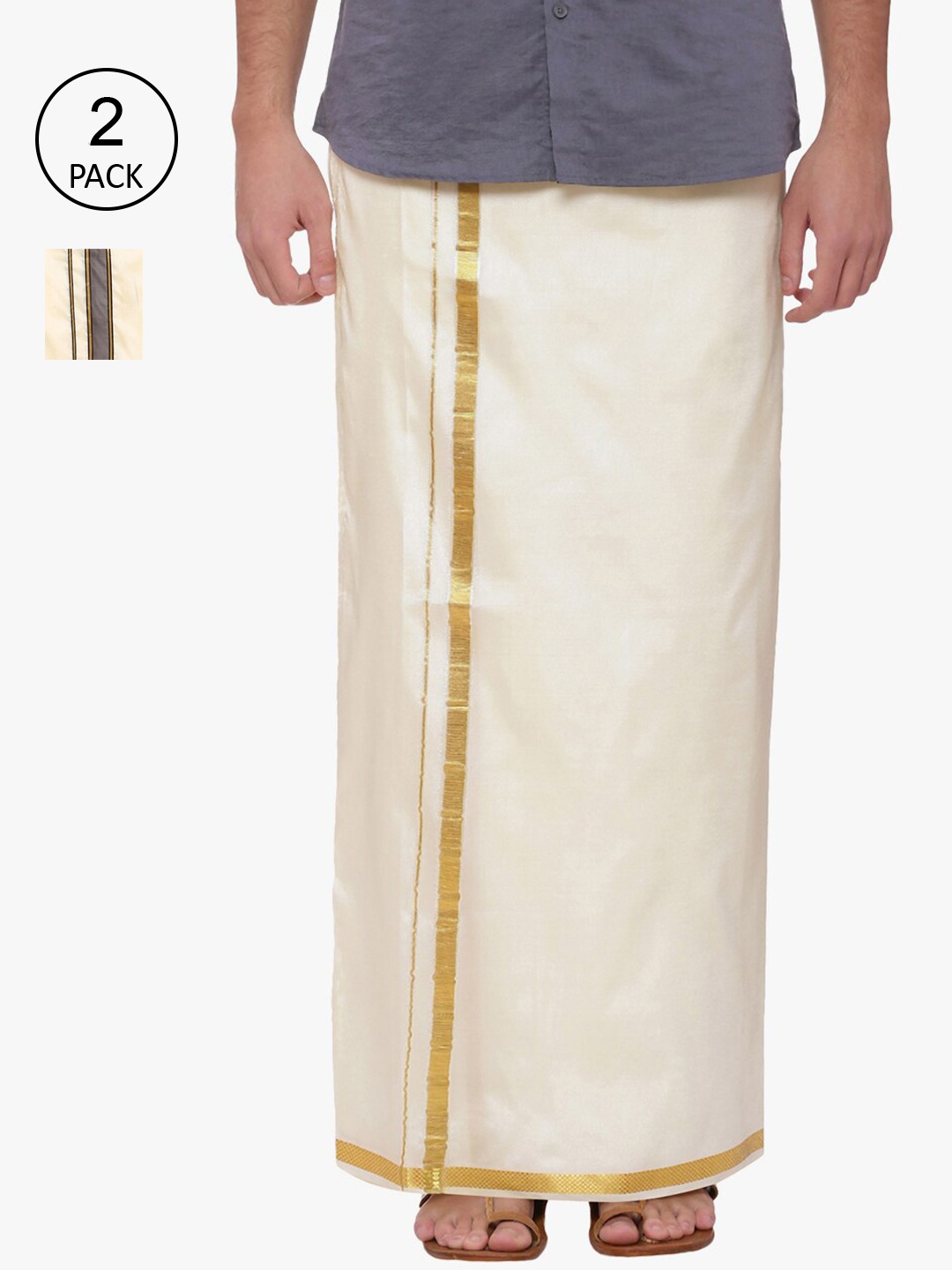 

Sethukrishna Men Pack Of 2 Cream-Coloured Solid Readymade Dhoti