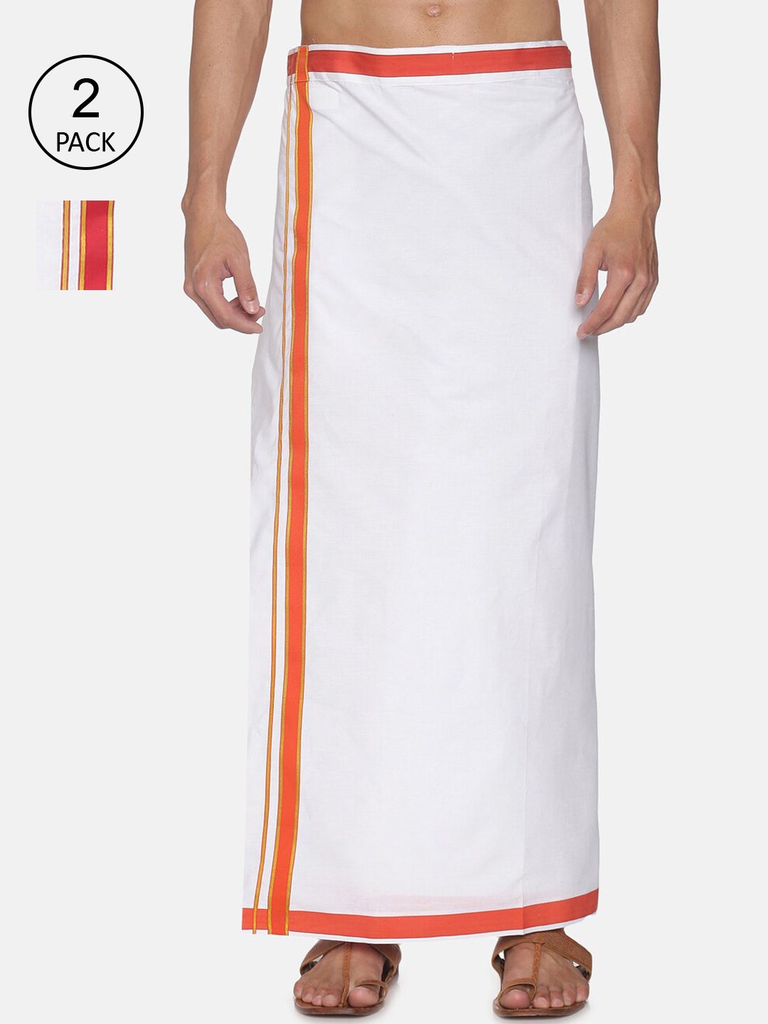 

Sethukrishna Men Pack Of 2 White Solid Cotton Readymade Dhoti