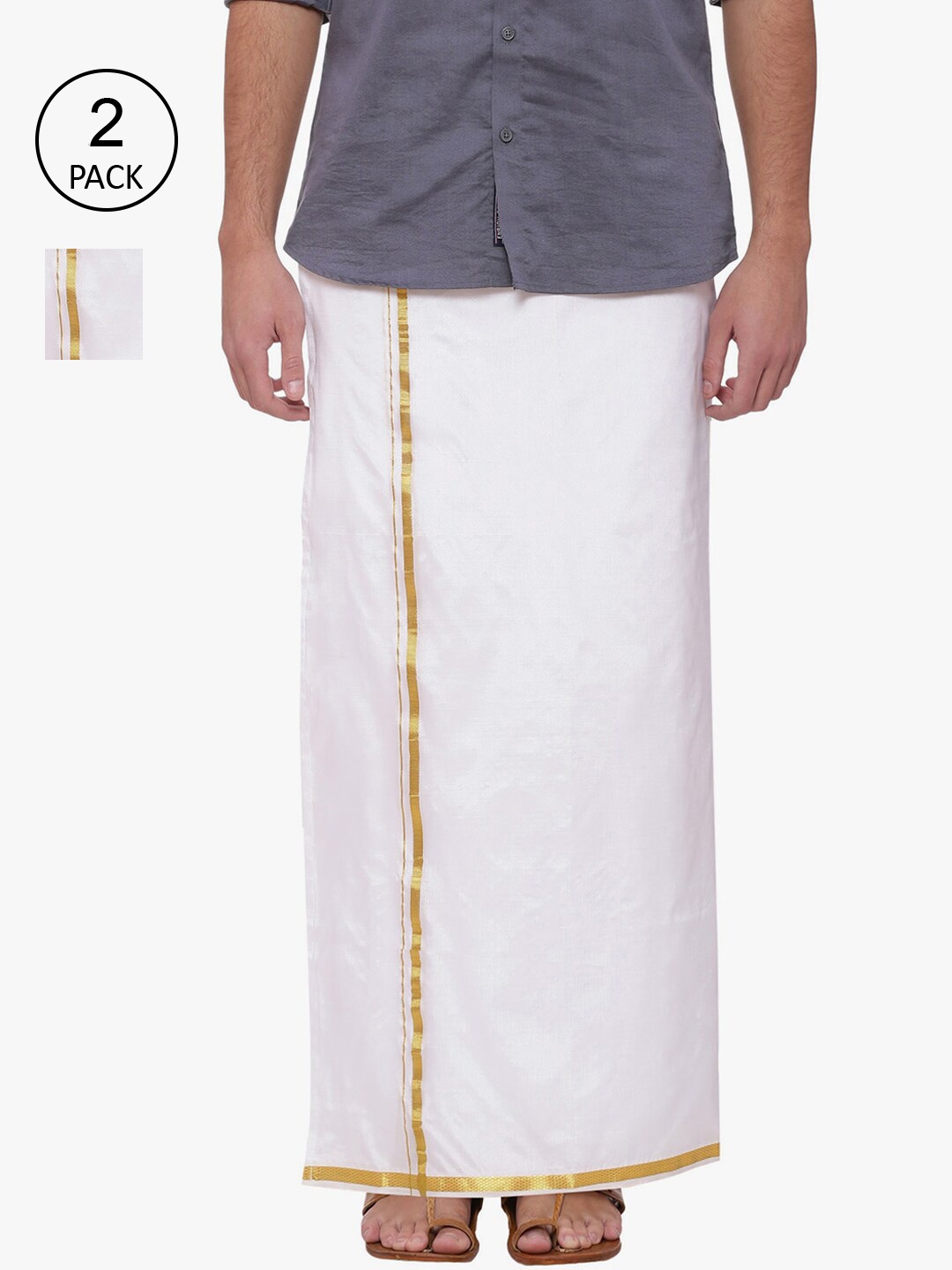 

Sethukrishna Men Pack Of 2 Cream-Coloured Solid Readymade Dhoti, White